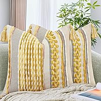 Vista 34 de AmHoo - Fundas de almohada de 18 x 18 pulgadas con borlas, fundas de almohada decorativas tejidas con textura de chenilla estilo boho para sofá