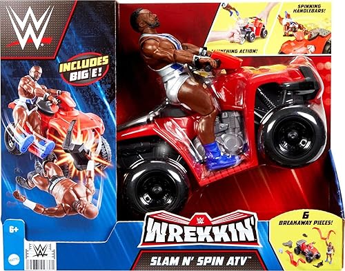 Miniatura 2 de Mattel WWE Wrekkin' Slam & Spin ATV Vehículo y figura de acción con juguete de 4 ruedas y Big E coleccionable de 6 pulgadas, acción de lanzamiento y