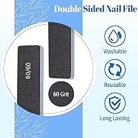 Vista 2 de Black Rectangle 60/60 Grit Nail Files, 50 Pcs Professional Double Sided Emery Board, Reusable Washable Coarse Tool for Acrylic & Gel Nails, Home