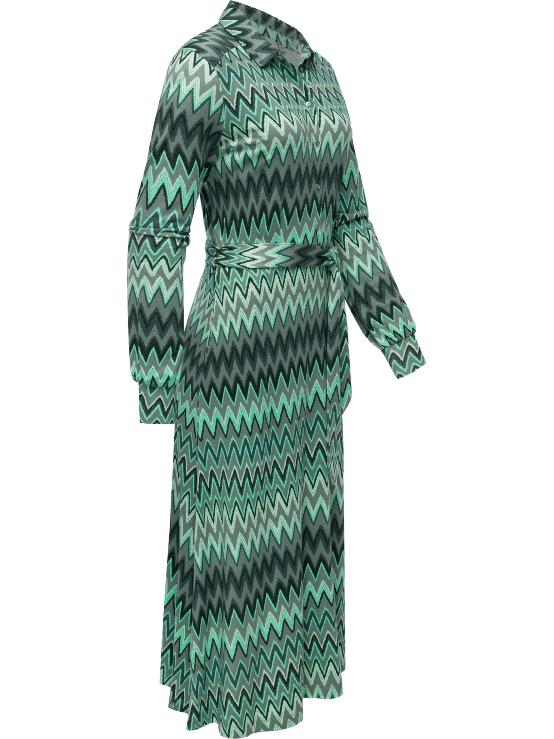Ragwear Damska sukienka z długim rękawem, elegancka sukienka z dżerseju, sukienka bluzkowa z paskiem w talii i wyrafinowanym nadrukiem, XS-XXL