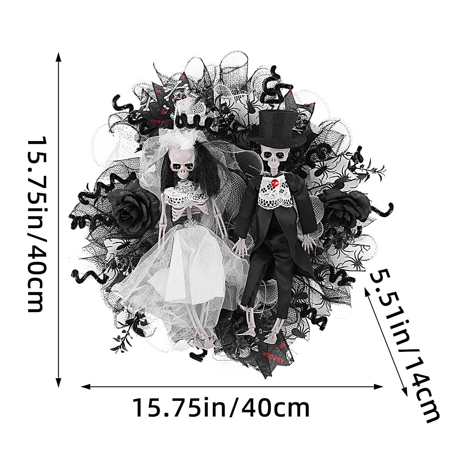 Ghirlanda di scheletro di Halloween, ghirlanda raccapricciante | per Halloween, eleganza a rete, decorazione spaventosa per sposi e sposi, multiuso e installazione rapida per porta