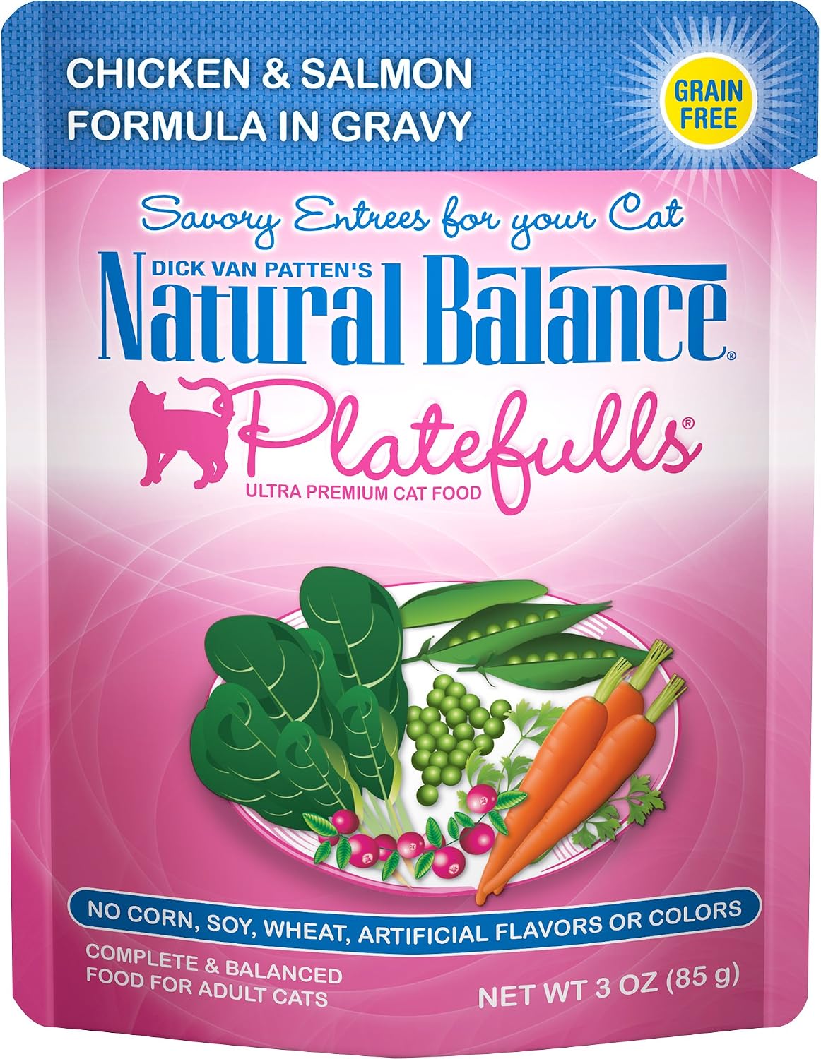 Natural Balance Platefulls Wet Adult Cat Food in Gravy 3 Ounce Pouches (Pack of 24), Protein Options Include Chicken, Salmon, Tuna,…