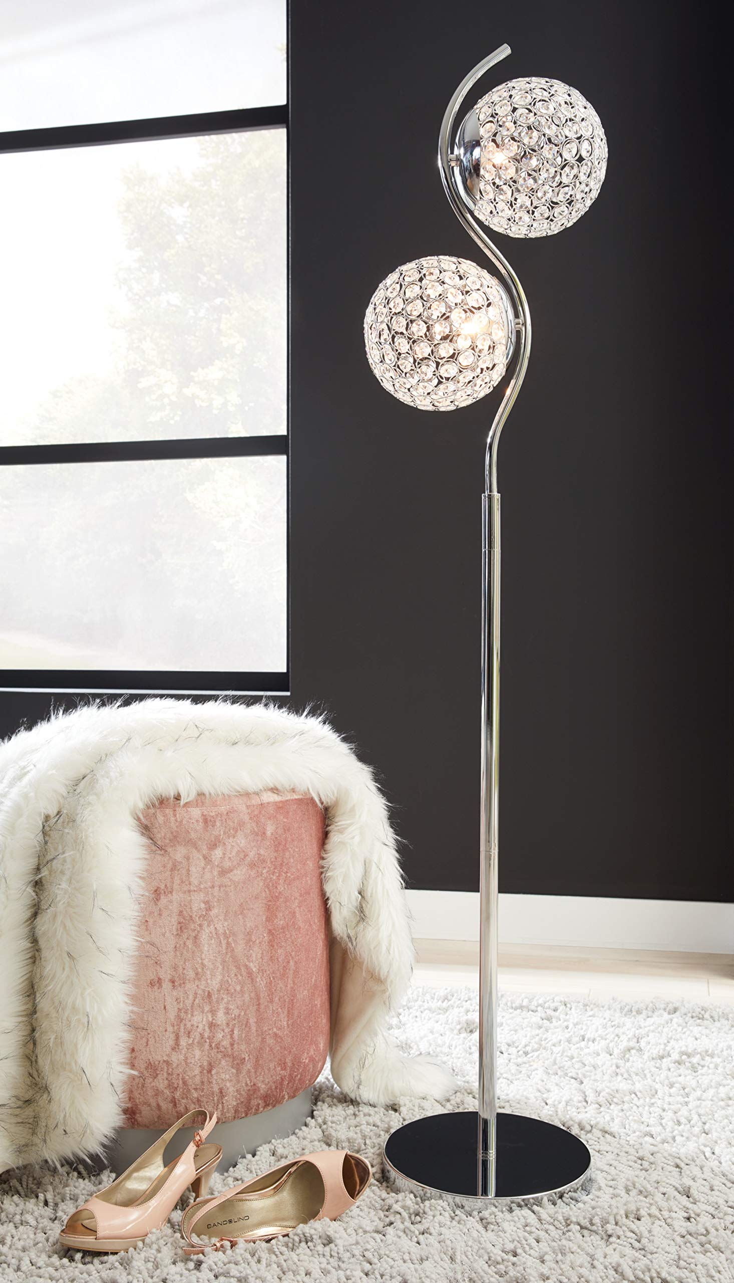 Signature Design by Ashley Winter Contemporary 59" Floor Lamp with Acrylic Bead & Metal Shade, Silver