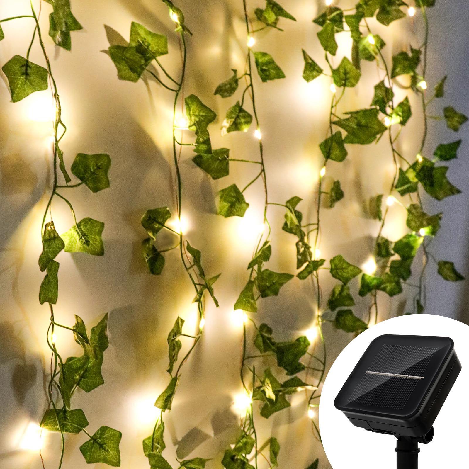 Guirnaldas Luces Exterior Solares,Guirnalda de Hiedra Artificial,10M 100 LED Guirnalda Luces Solar Impermeablet, 8 Modes Exterior Cadena de Luces,Luces Solares Impermeable para Jardín, Patio, Fiesta