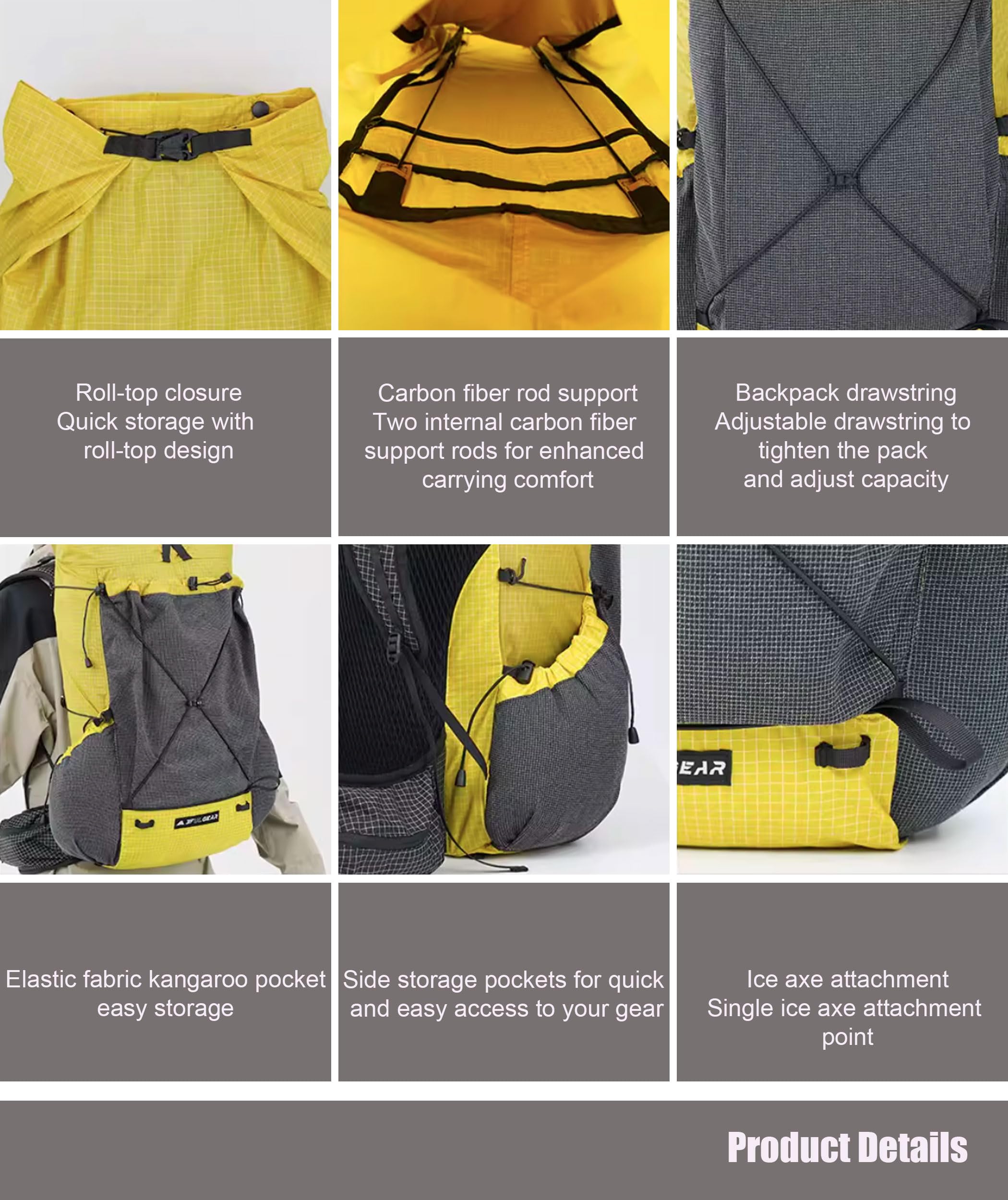 3F UL GEAR 30L + 10L UHMWPE Zaino ultraleggero impermeabile da escursionismo, campeggio, viaggi, per uomini e donne (cachi classico, L)