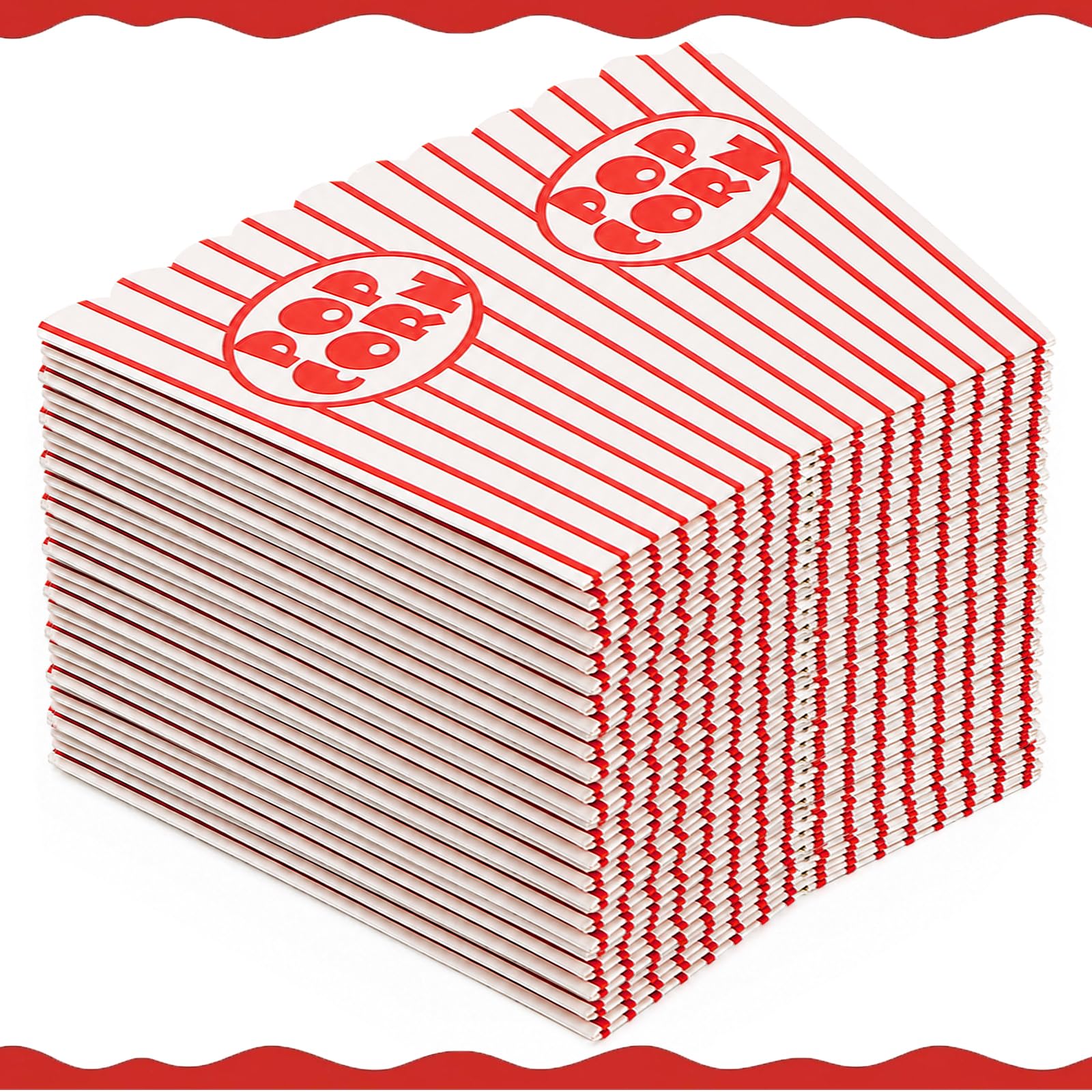 Tebery 100 cajas de palomitas de maíz de papel con apertura superior, rayas rojas y blancas, ideales para cine, carnavales y fiestas