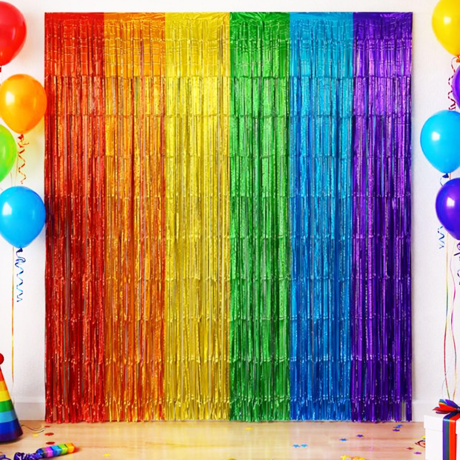 GWAWG Tinsel Curtain Rainbow Set of 2 200 x 100 cm Colourful Foil Curtain with Fringes for Carnival Party Decoration, Carnival Decoration, Birthday, Festival, Table & Door Decoration