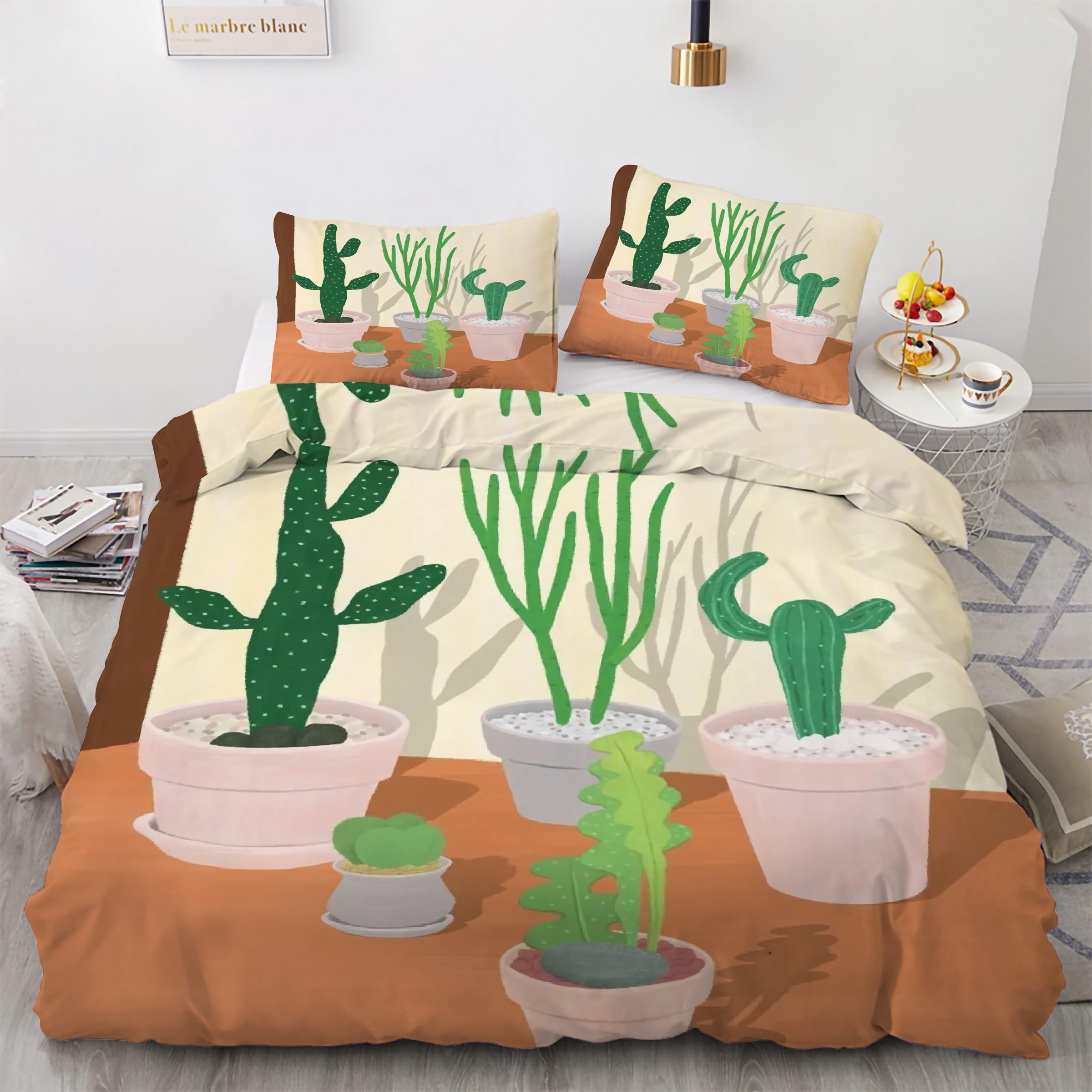 Housse de couette 240 x 260 cactus parure de lit 3 pièces microfibe