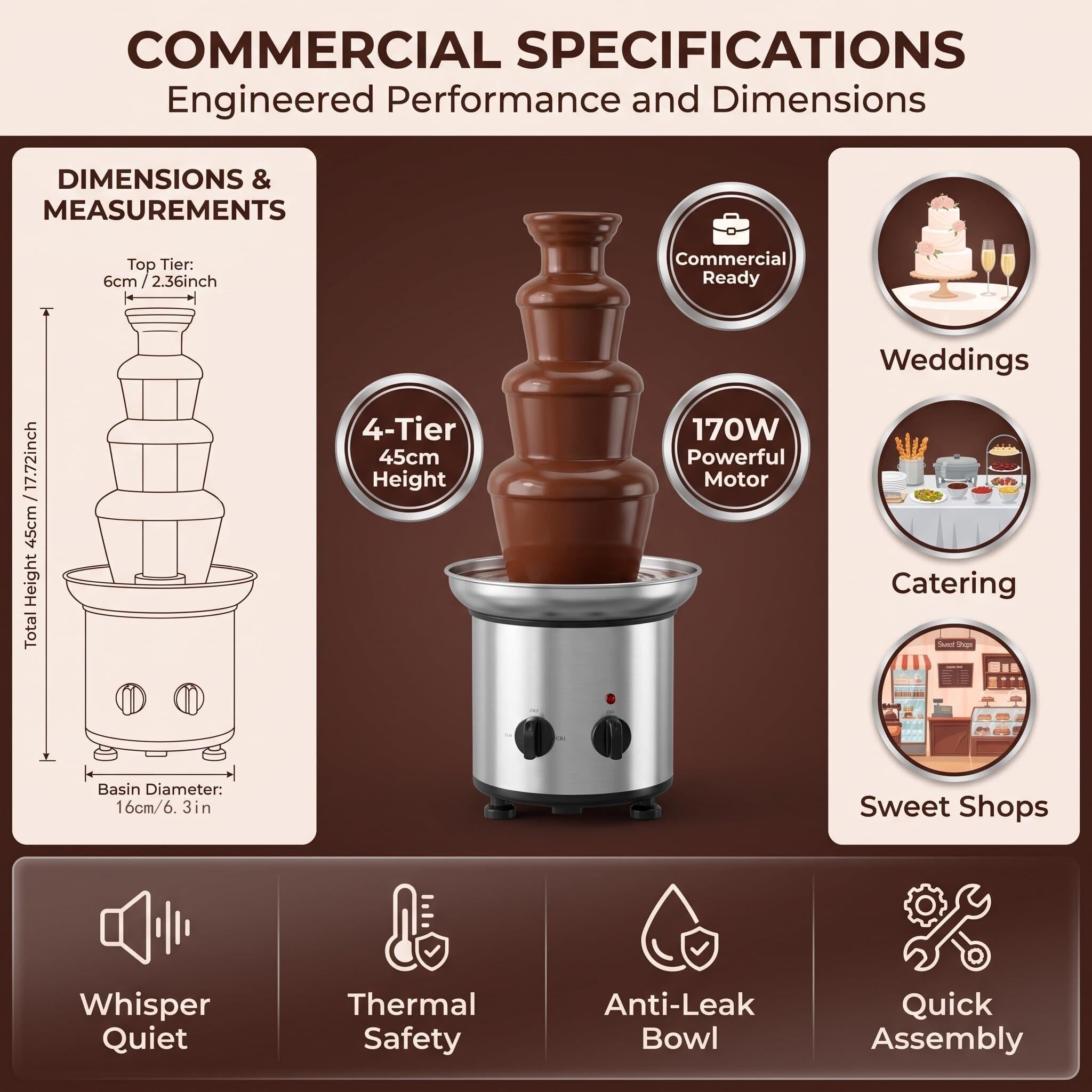 Genérico Fuente de Chocolate 4 Niveles for Fiesta, máquina eléctrica Fuente Fondue Acero Inoxidable for