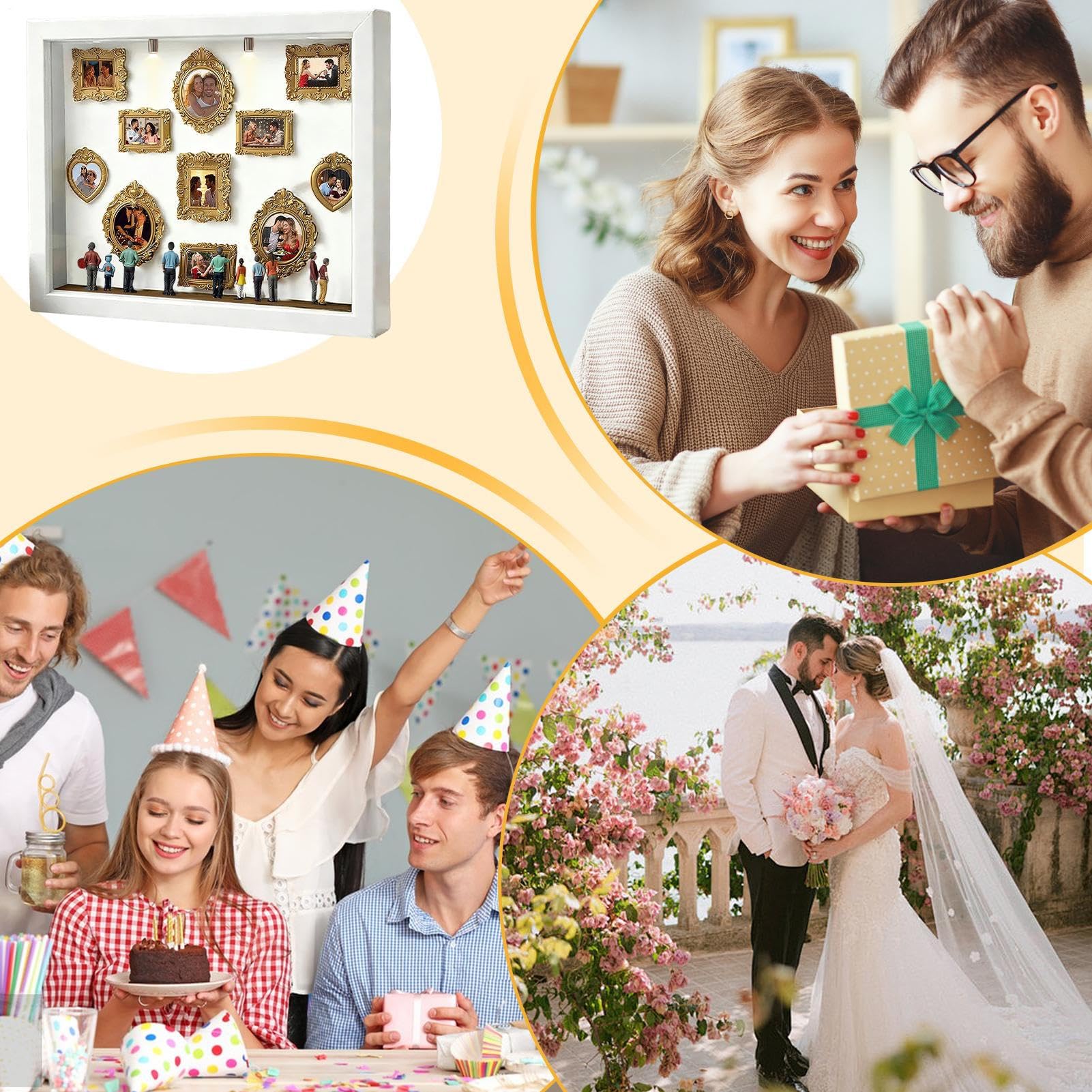 Genérico De Silueta De Mini Museo, Estuche De Fotos De Recuerdo Con Luz LED, 11 Piezas De Marcos Miniaturas Con 8 Figurillas, Para Decoración Del Hogar, Bodas Y Cumpleaños Familiares