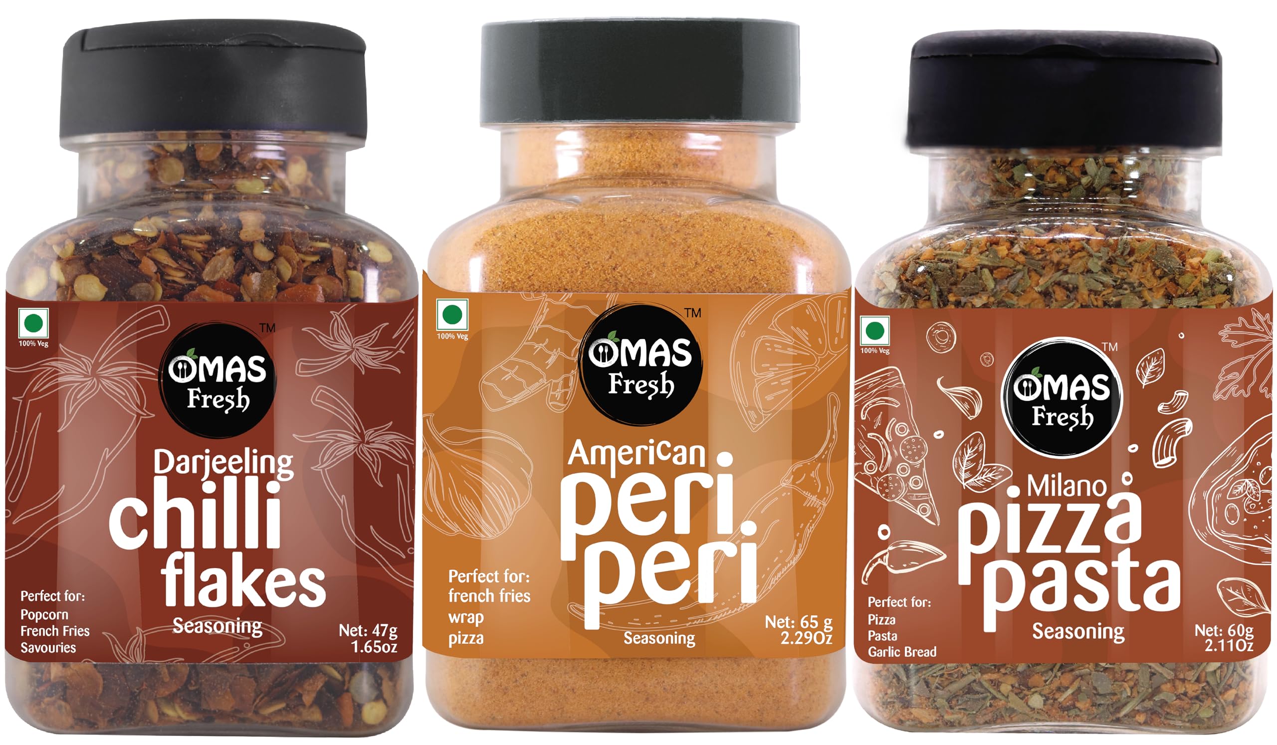 Omas Fresh Darjeeling Chilli Flakes 47 Grams, Milano Pizza Pasta 60 Grams And American Peri Peri Seasoning 65 Grams Combo Sprinkled On Pizzas, Salads, Soups, Pasta And Sauces (B0BWS35TW8) Amazon Price History, Amazon Price Tracker