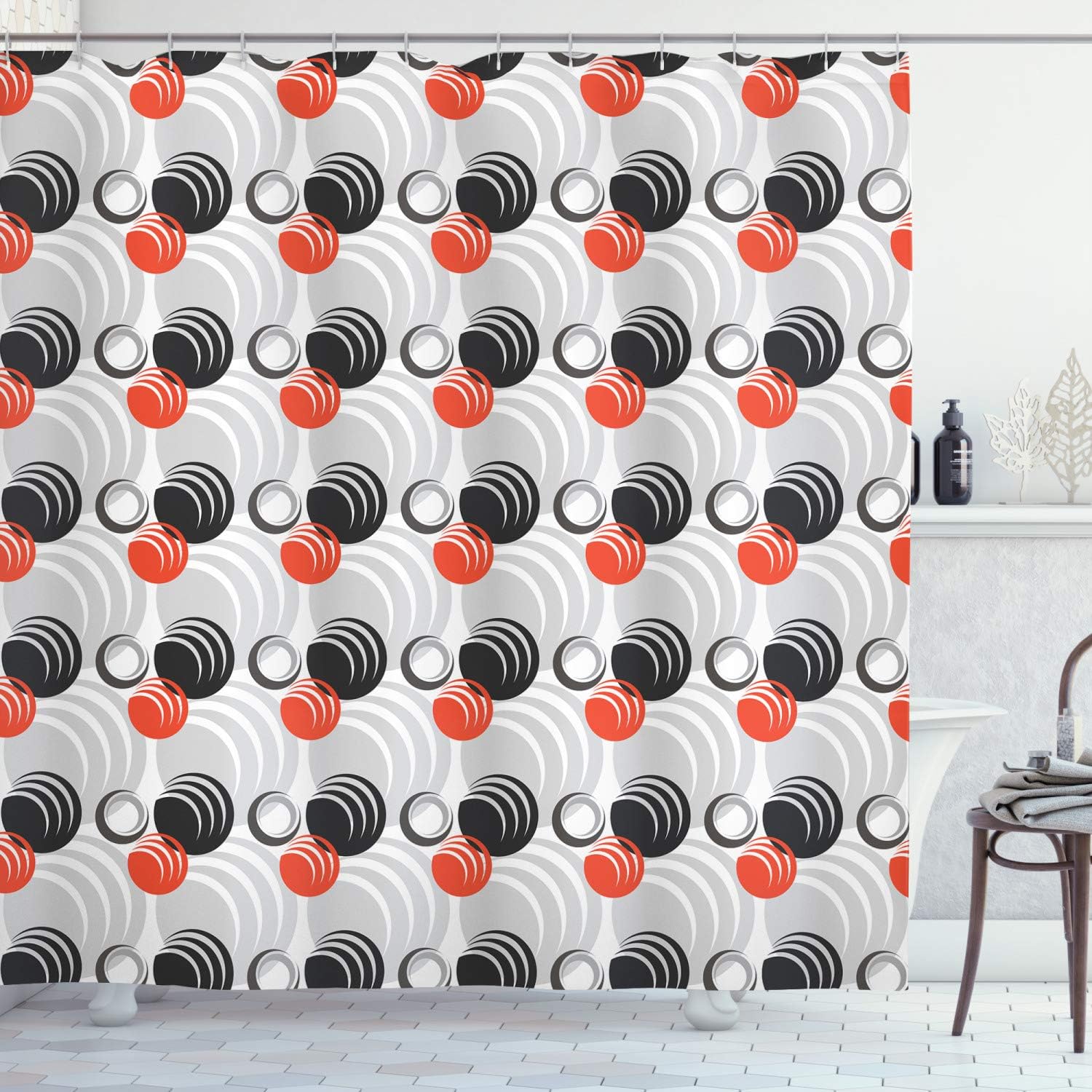 Ambesonne Grey Shower Curtain, Various Sized Colorful Circles and Weird Rounds Graphic Print Modern Design Art, Cloth Fabric Bathroom Decor Set with Hooks, 69" W x 70" L, Black White