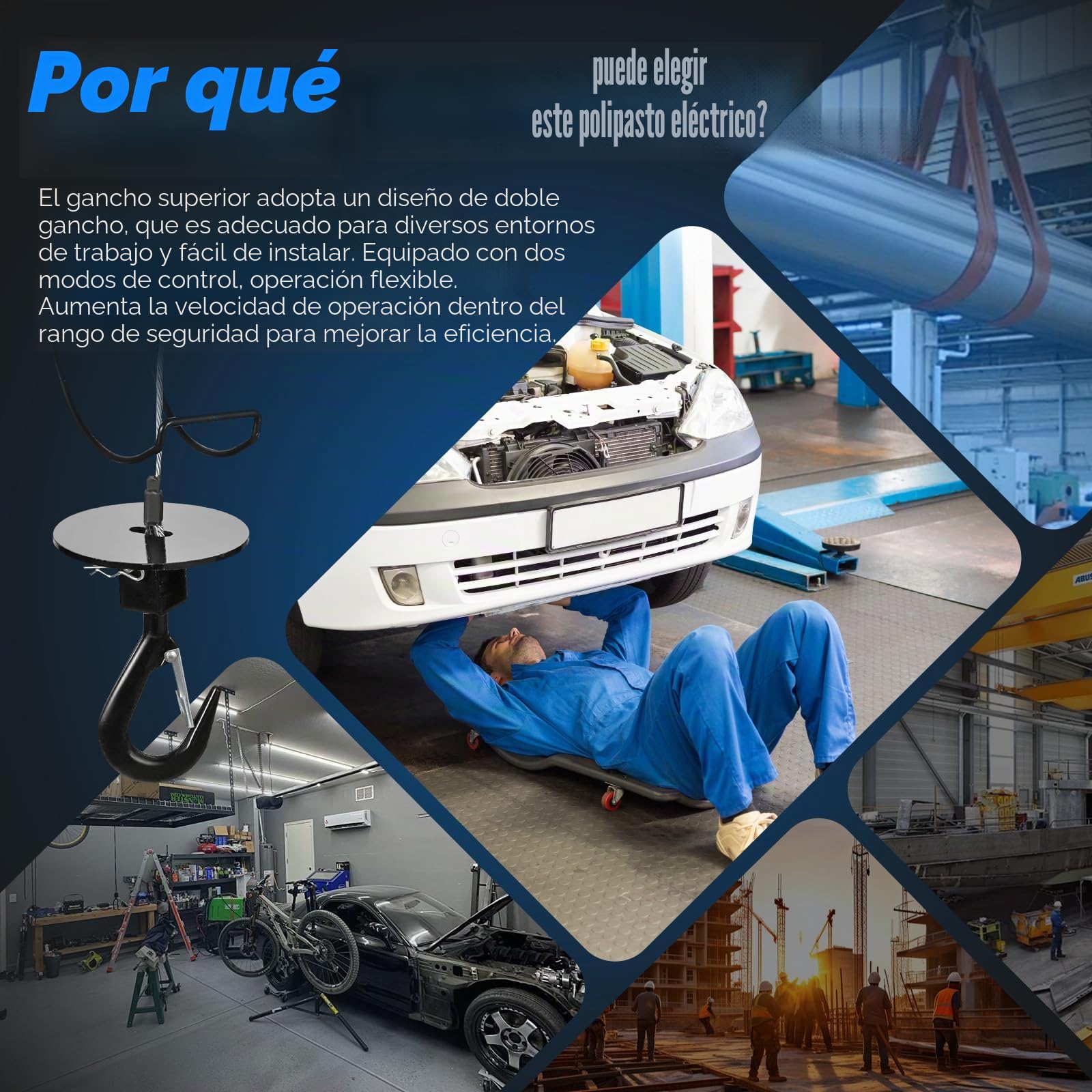 Mxmoonant Polipasto rápido 250kg, 18m/min, 30m altura | 2 métodos control para reparación, garajes, talleres y construcción