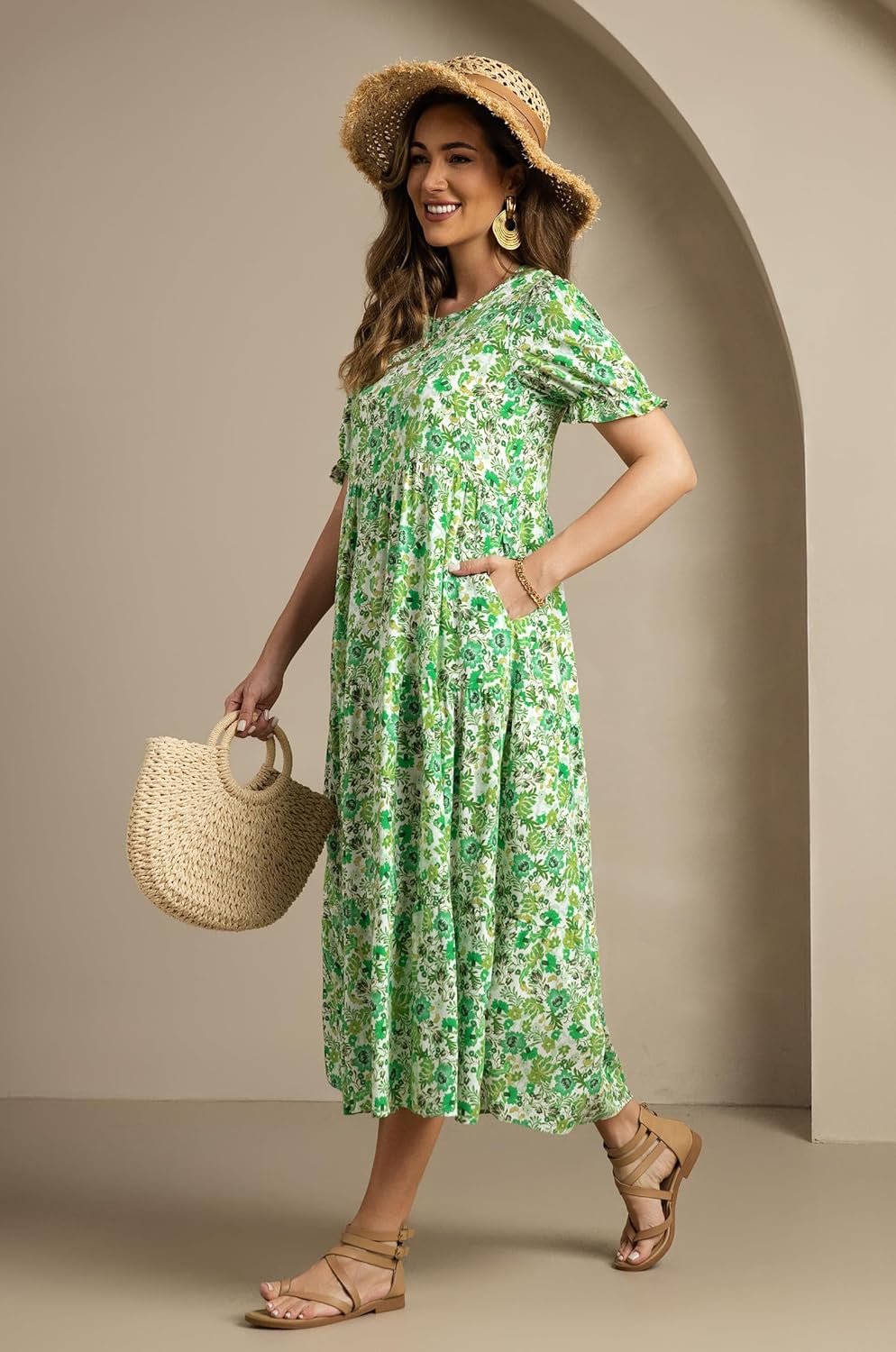 2026 Women’s Floral Dress Casual Tiered Flowy A-Line Summer Dress with Pockets - Image 4