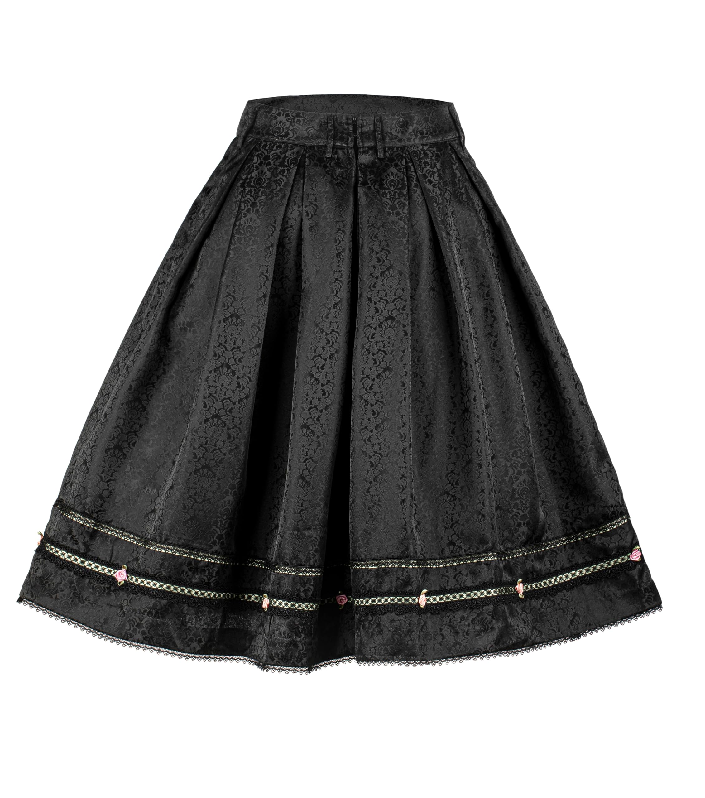 Trachtenrock Damen Knielang Dirndlrock Damen Midi aus Jacquad 65cm Damen Oktoberfest Röcke Elegent Trachten Oberteil Schwarz Größe 34-46