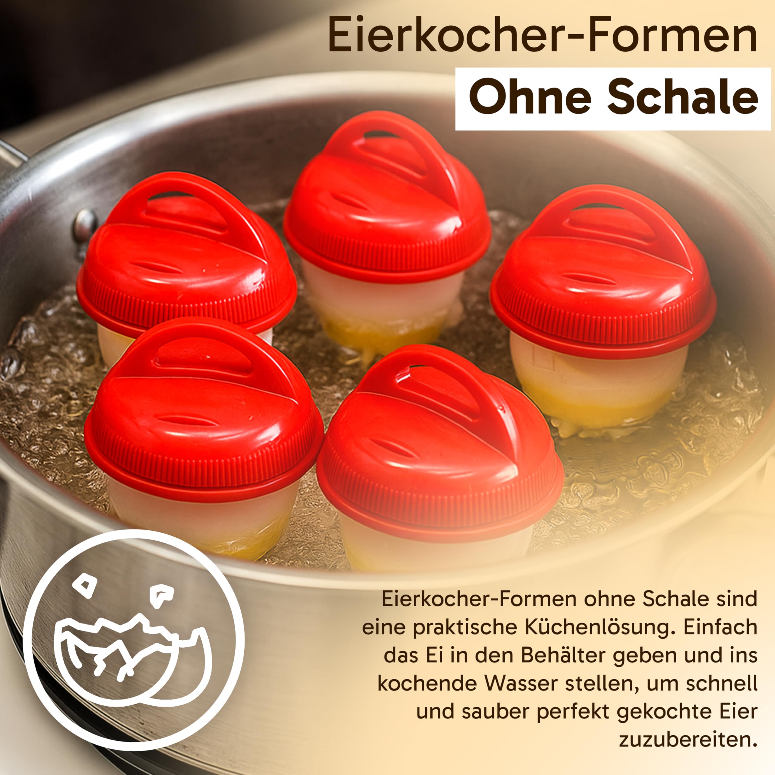Retoo Eierkocher für 6 Eier ohne Schale, 7,6x5,4x 3,2 cm Eierformer Eierpochierbecher Antihaftwirkung Eier Kocher Zubehör Eierkochformen Gekochte Eier Eierpochier Dampfer Eggies