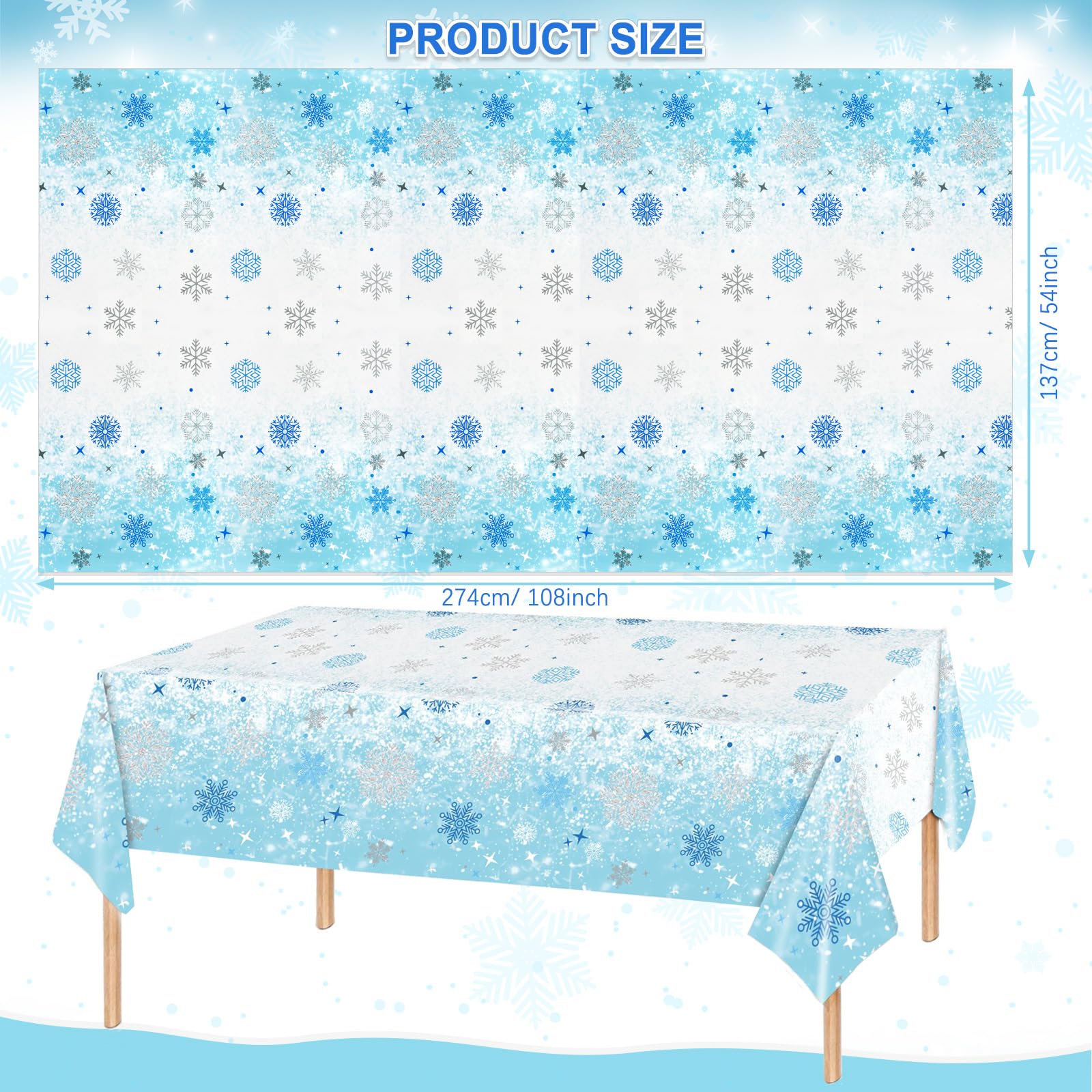 Schneeflocken Tischdecke Blau-weiß 137x274 Cm | Wasserdicht & Wiederverwendbar | Für Weihnachten & Winterpartys
