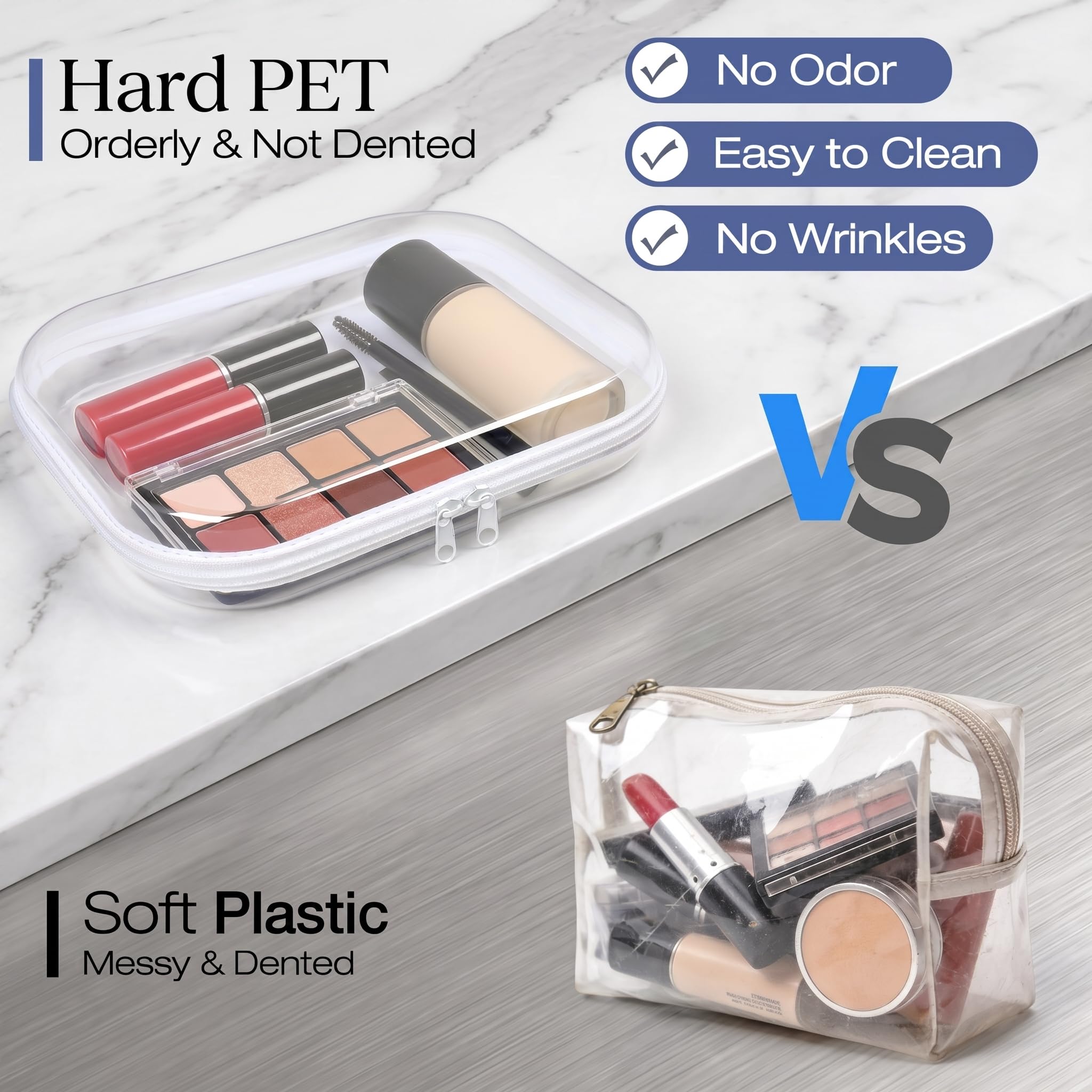 Clear Hard Shell Zipper Organizer Pouches, 4 Pack