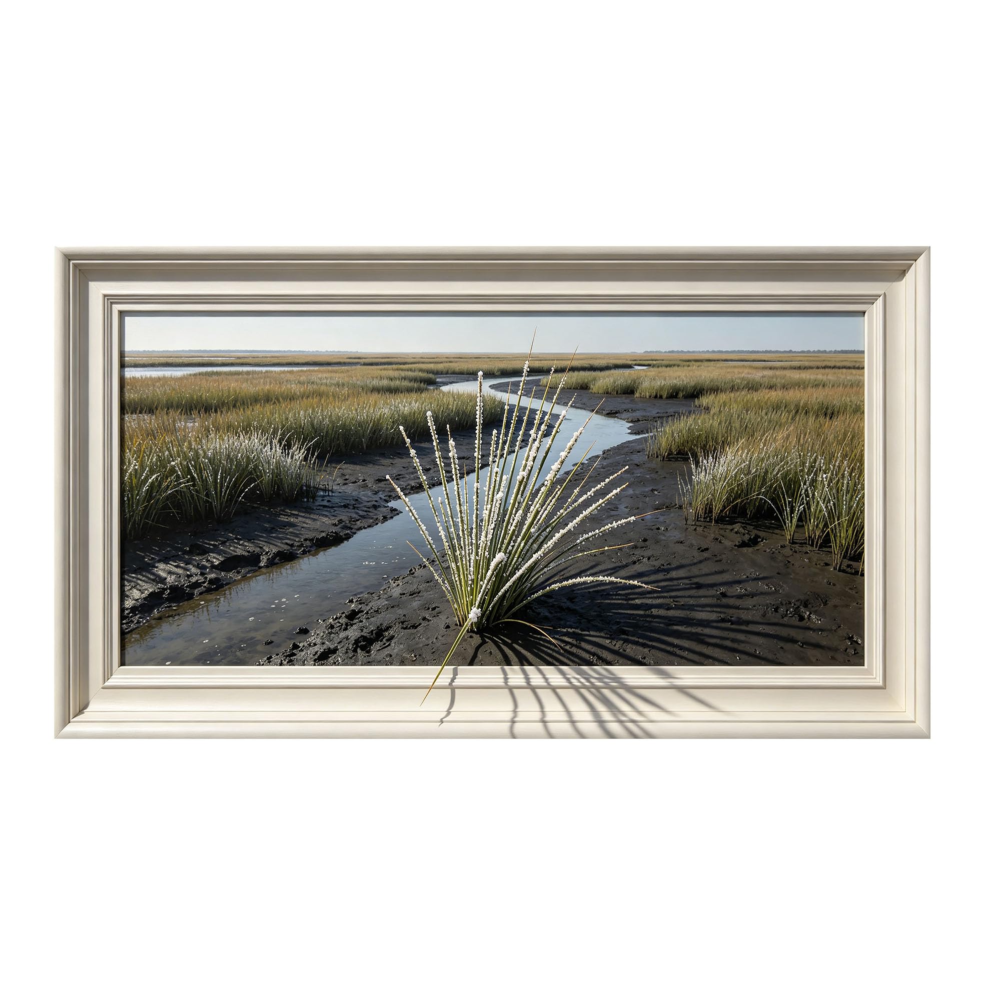 Yzpallescene 3D Framed Wall Art 50cm×100cm Coastal Salt Marsh Meadow Panoramic Window View Large Size SelfAdhesive Removable Wall Decor Prints Artwork for Living Room Bedroom Office
