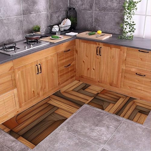 Miniatura 3 de Tapete de cocina vintage de grano de madera con girasol, antifatiga, tapete de cocina cómodo, antideslizante, alfombra de cocina para fregadero y