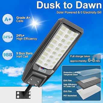 Solar Street Lights Outdoor Super Bright LED Solar Street Lamps Yard | Solar Street Light with Motion Sensor, Dusk to Dawn, IP67 Waterproof for Commercial Parking Lot, Driveway, Farm