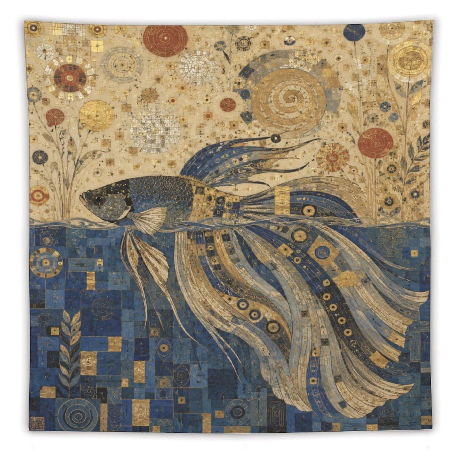 W7C8U2X3 Betta Fish Wall Tapestry, Mosaic Style, Room Divider
