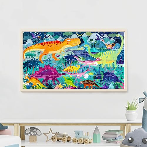 Miniatura 9 de Mideer Rompecabezas de dinosaurios para niños de 3 a 5 años, 104 piezas de rompecabezas de gran tamaño con caja de regalo de mano, juguetes de