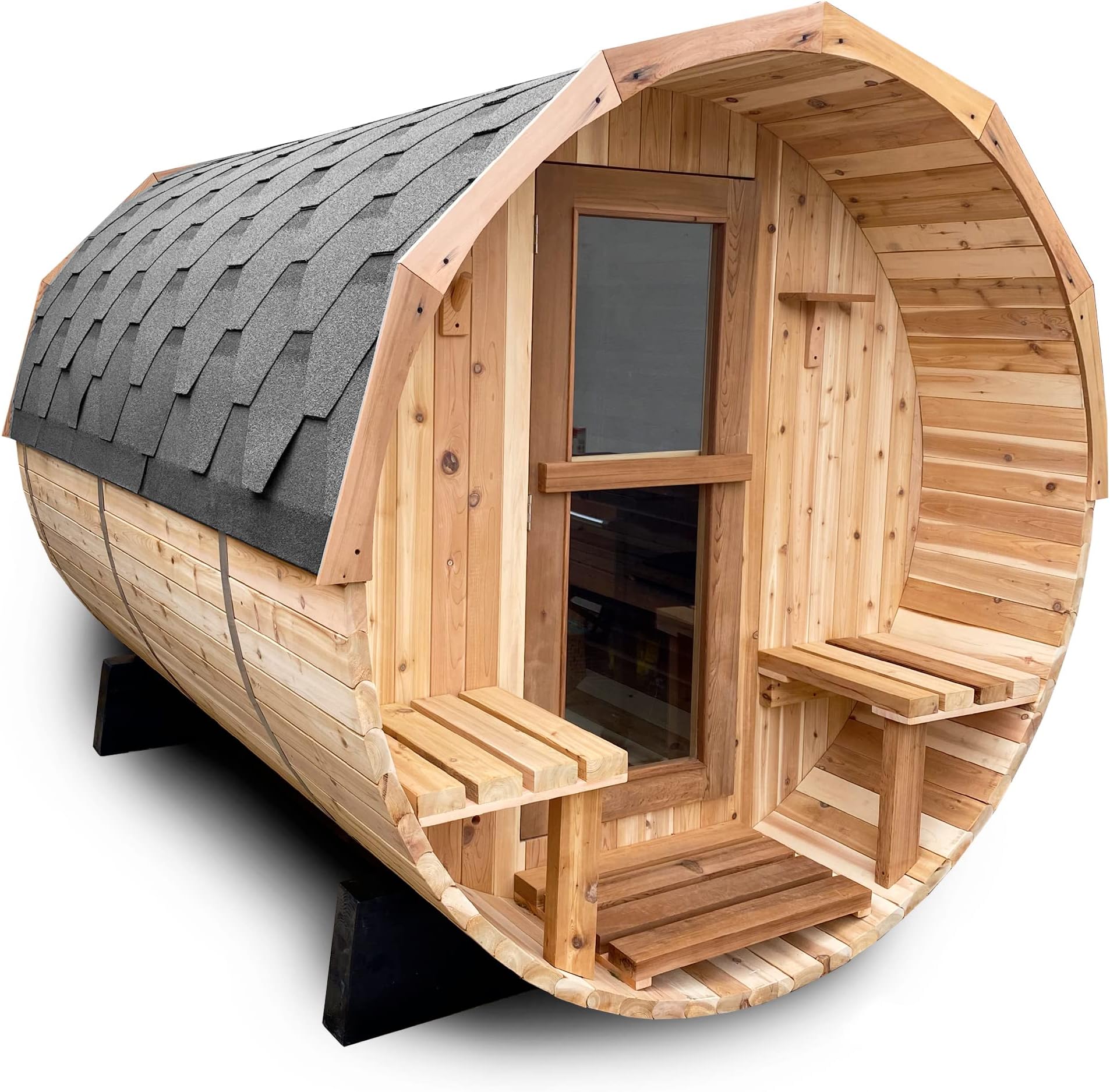 KeiCo Wellness 4 Person Canadian Hemlock Barrel Steam Sauna with 6kw Harvia Vega Hater & Accessories