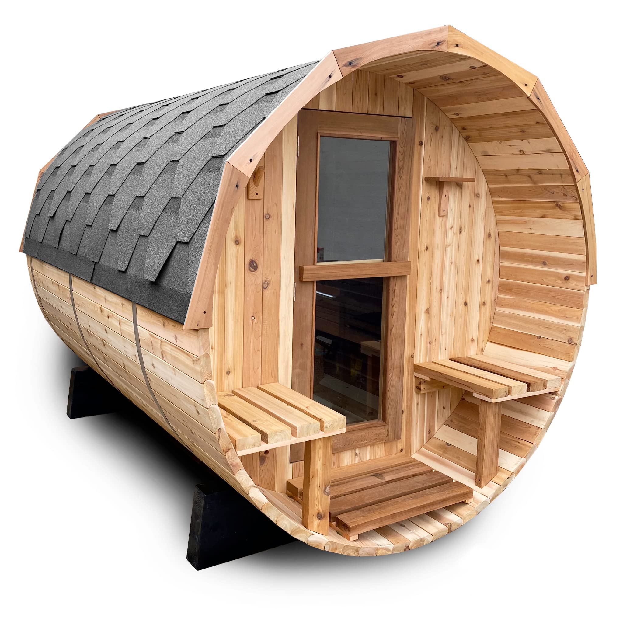 KeiCo Wellness 4 Person Canadian Hemlock Barrel Steam Sauna with 6kw Harvia Vega Hater & Accessories