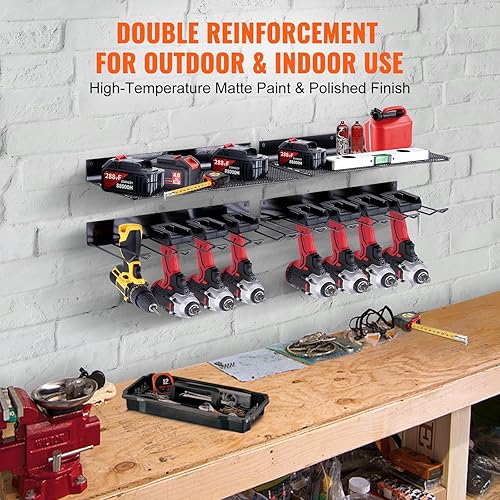 Miniatura 3 de VEVOR Organizador de herramientas eléctricas, 4 ranuras, 2 capas, paquete de 2 soportes inalámbricos para taladro de pared, estación de carga de