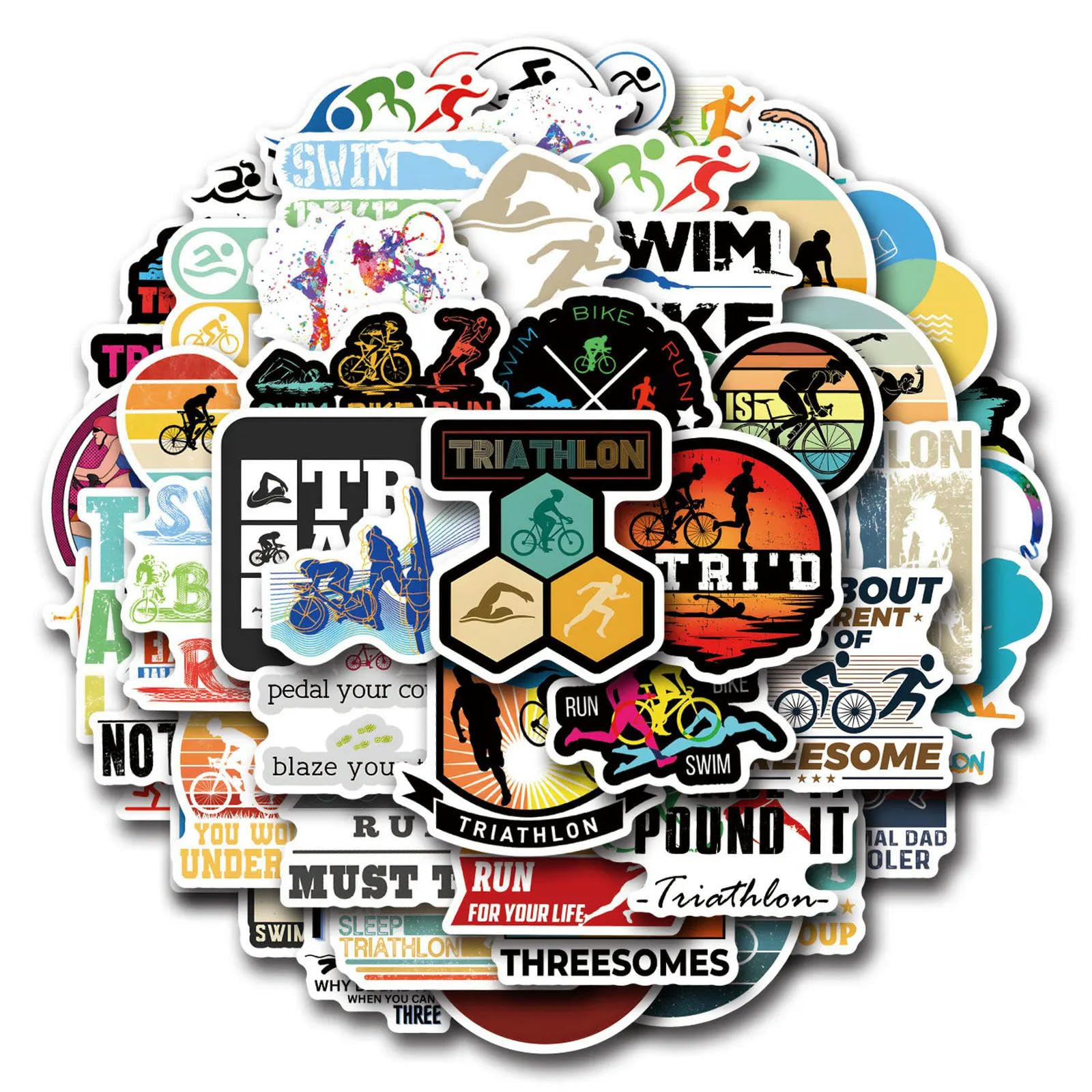 TVIVID 55PCS Ironman Triathlon Cartoon Stickers Funny Sports Graffiti Sticker Cycling Swimming Running Decals Luggage Laptop Bike