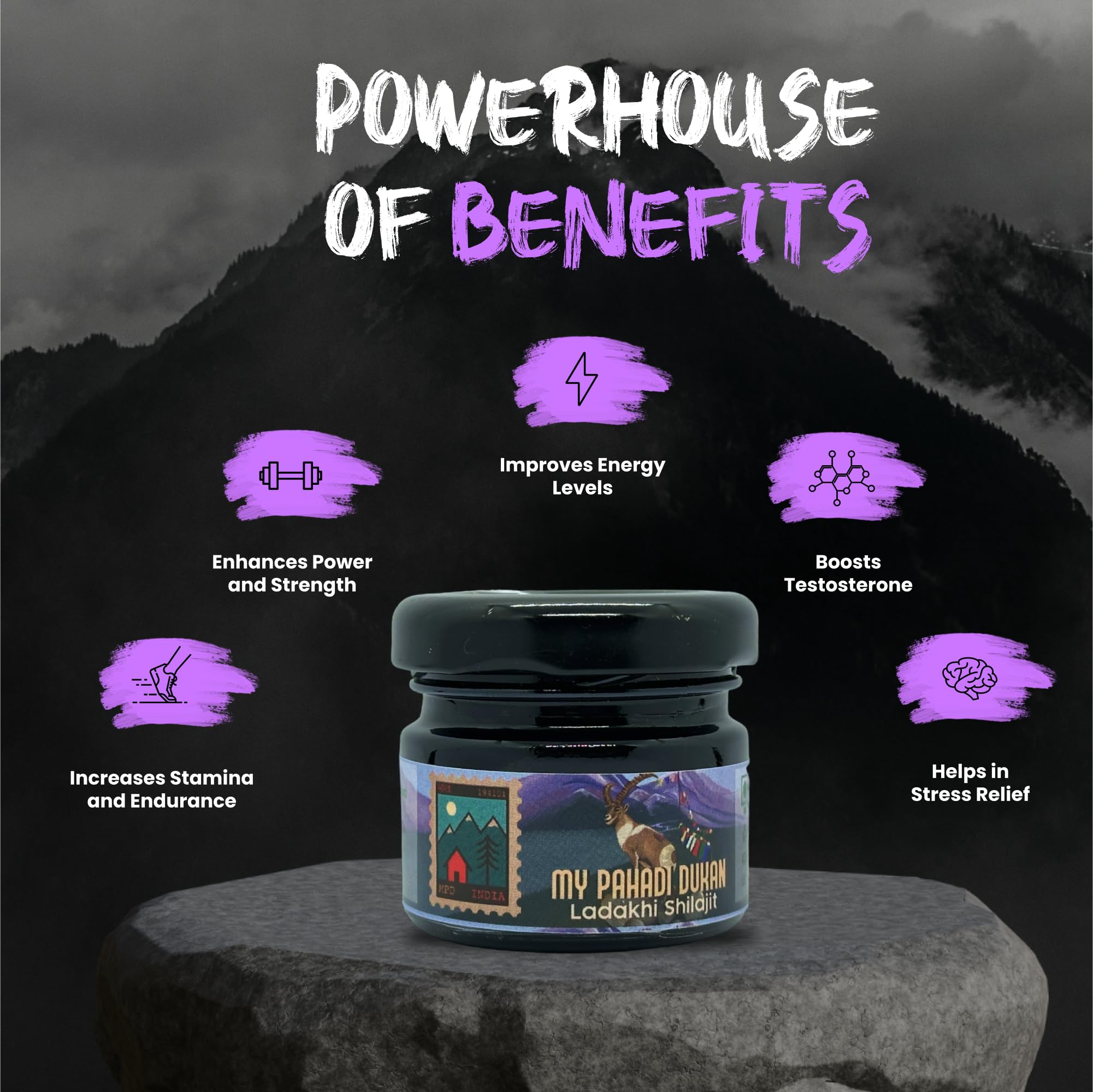 My Pahadi Dukan 100% Pure Ladakhi Shilajit Resin 40g, Authentic Pure Himalayan Shilajit, High Fulvic Potency, Natural Strength & Stamina Booster, Energy & Immunity Support, Lab-Tested Quality 1