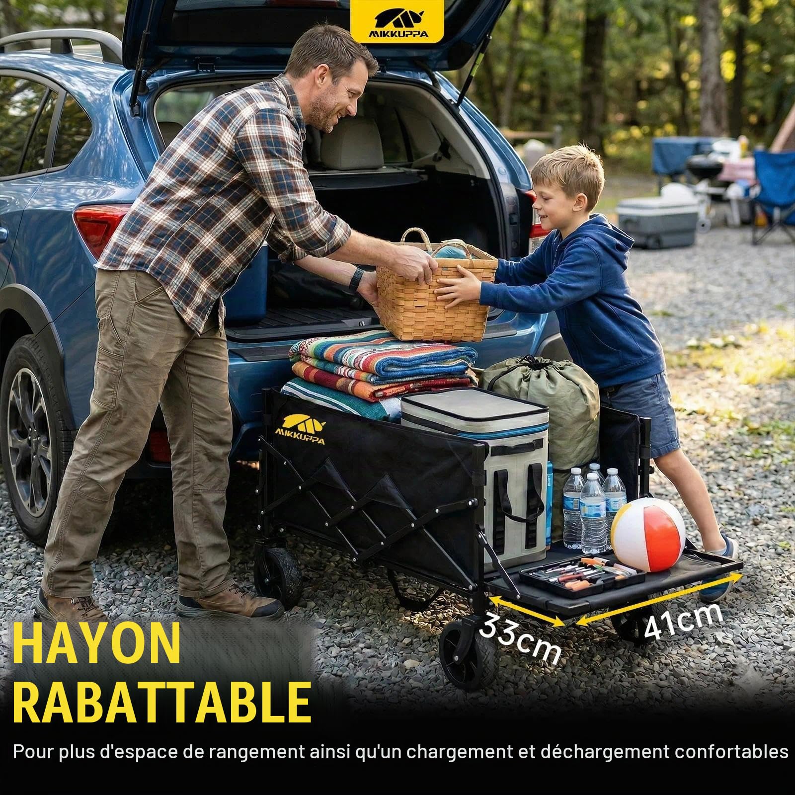 MIKKUPPA Chariot pliable - 150 l - Charge maximale : 170 kg - Anthracite | Chariot à main tout-terrain pour animaux de compagnie, extérieur, plage, parc, hauteur réglable sur 3 positions