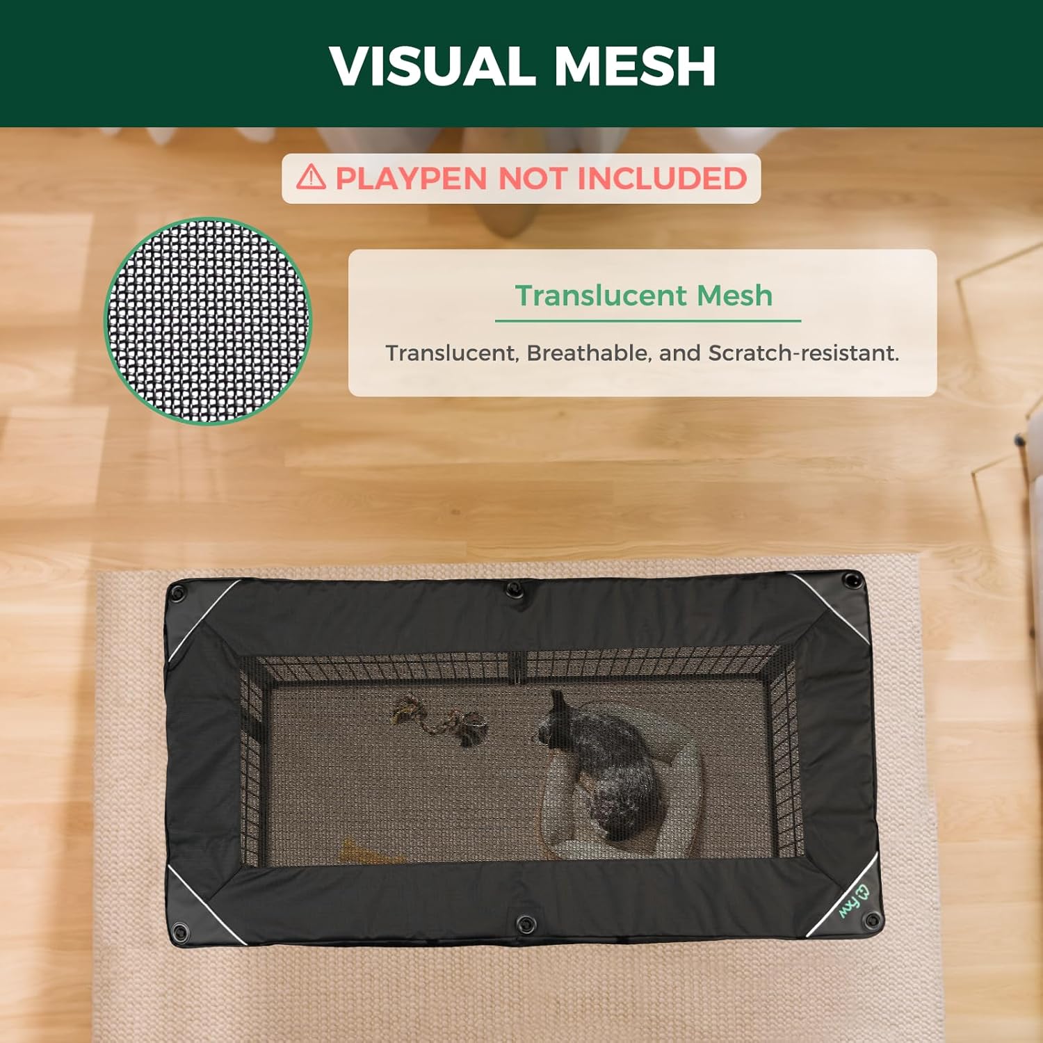 (Not Suitable for Other Brands) FXW Exclusive Mesh Top Cover, Only Fits FXW Rollick/Homeplus/Instant/Aster 22.8" W x 24" H 6-Panel Playpen (Playpen not Included), Rectangle│Patent Pending