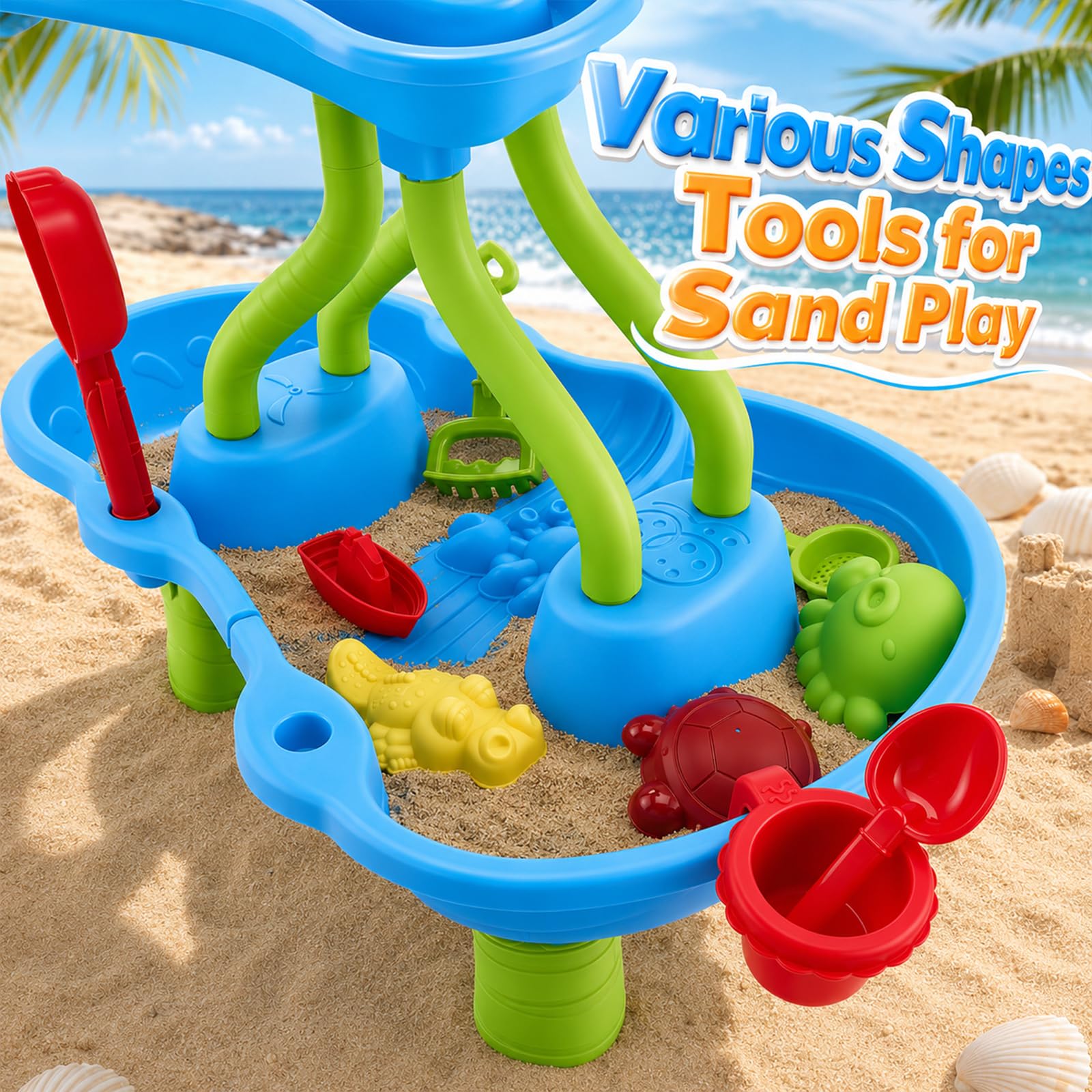 Tavolo da gioco per bambini, per attività all'aperto, sabbia e acqua, 4 livelli, giocattolo sensoriale per bambini da 3 a 12 anni, giocattolo per giardino, terrazza, spiaggia, estate