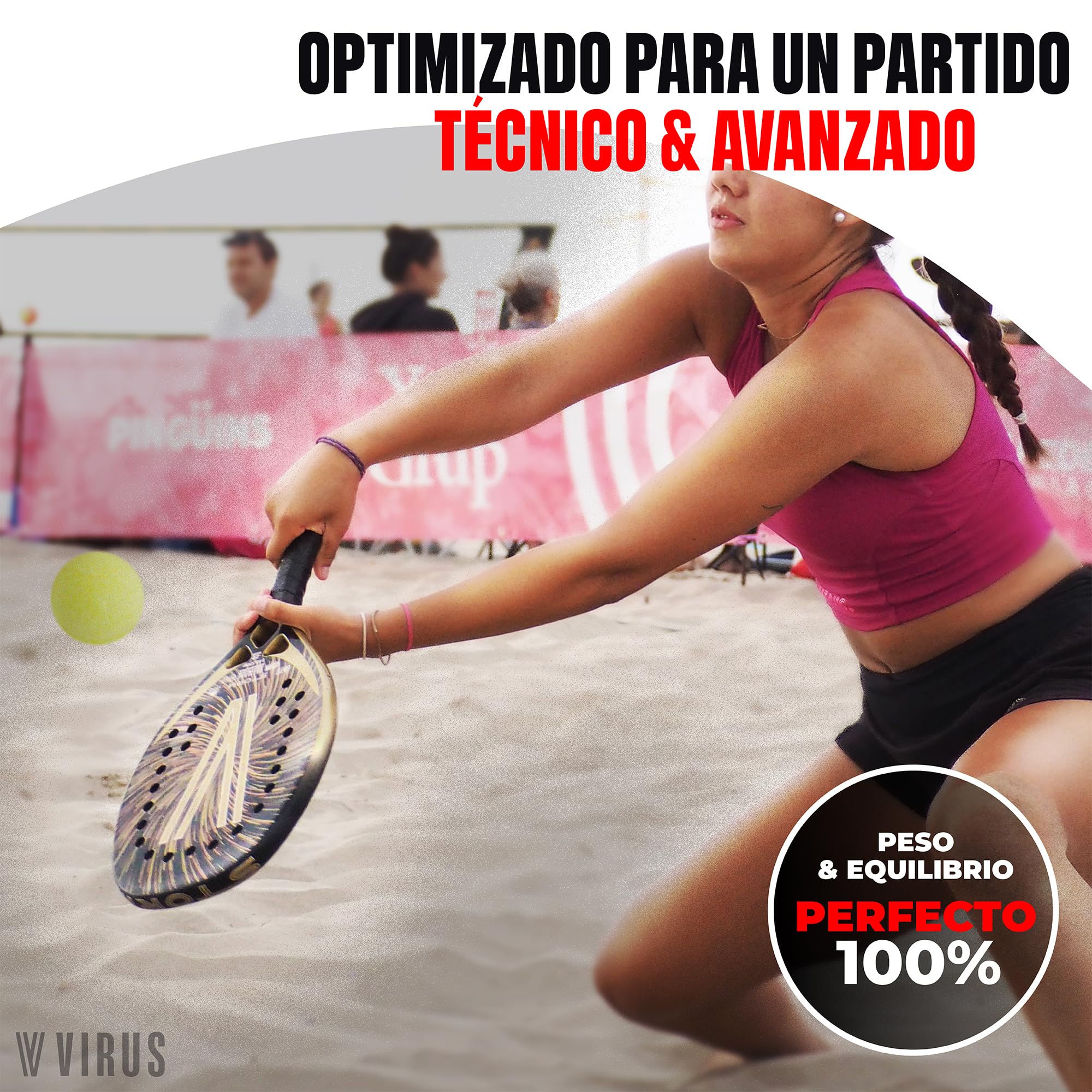 VIRUS Storm Raqueta Beach Tennis Profesional – Carbono 3K, Black EVA Soft, Balance Medio, Potencia y Precisión, Incluye Funda