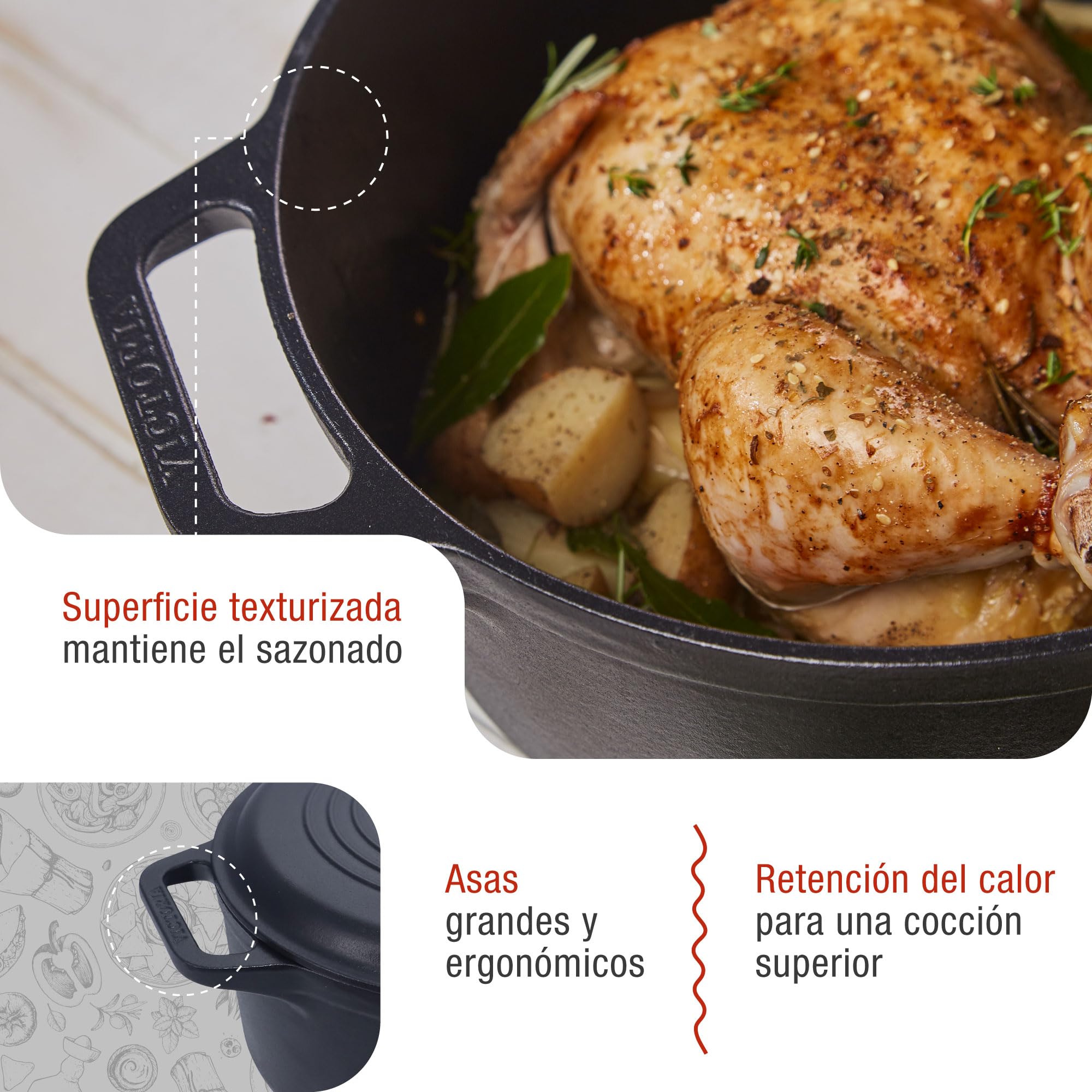 Victoria Horno Holandés Inducción Hierro Fundido Esmaltado 25cm, Cocotte 3,8L, sin PTFE ni PFOA, Apto para Fuego, Barbacoa, Horno, Vitrocerámica, Gas
