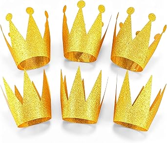 Boieo Party Crown Hats, Mini Crowns for Kids, Small Paper Royal Tiara, Birthday Costume Headband, Glitter Princess Craft