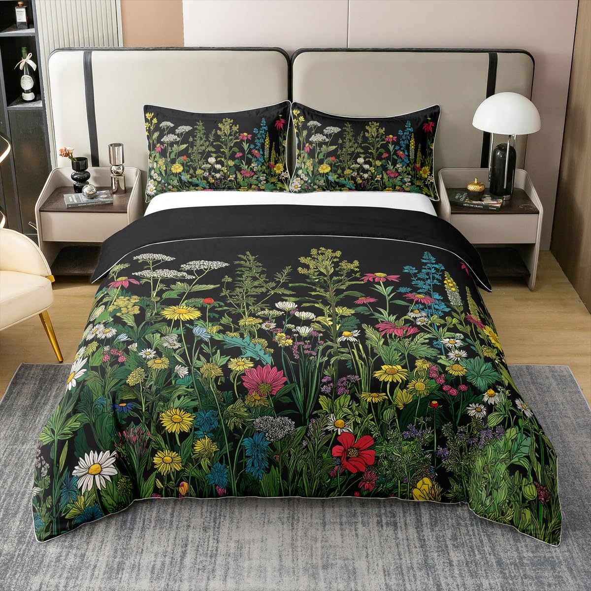 Parure de lit en coton de qualité supérieure au design botanique délicat