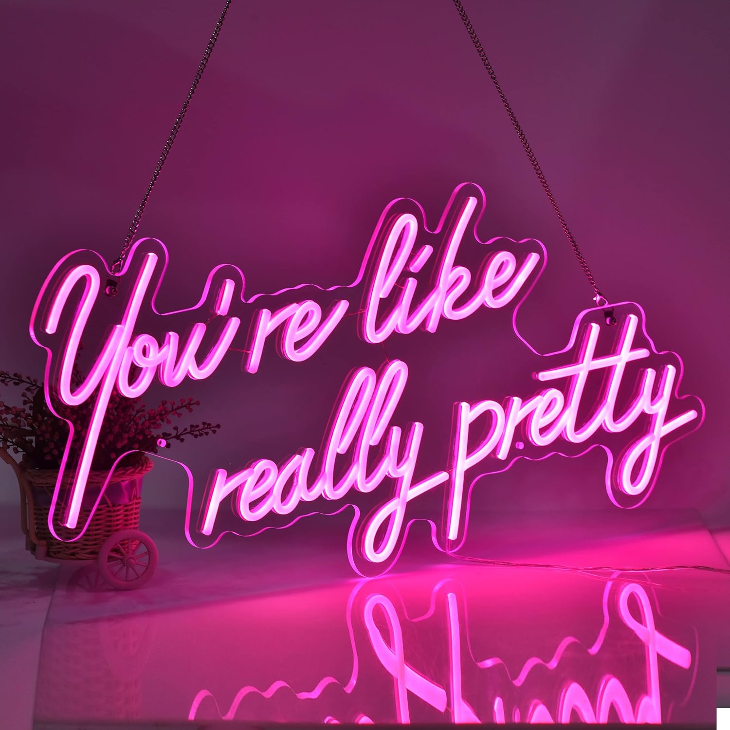 Large LED Neon Sign for Wall Decor,28 inches You are Like Really Pretty Pink Neon Light Signs for Engagement Party,Wedding, Birthday Party,with Dimmable Switch