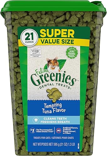 Greenies Feline Adult Natural Dental Care Cat Treats Tentador sabor atún, 21 oz. Tina