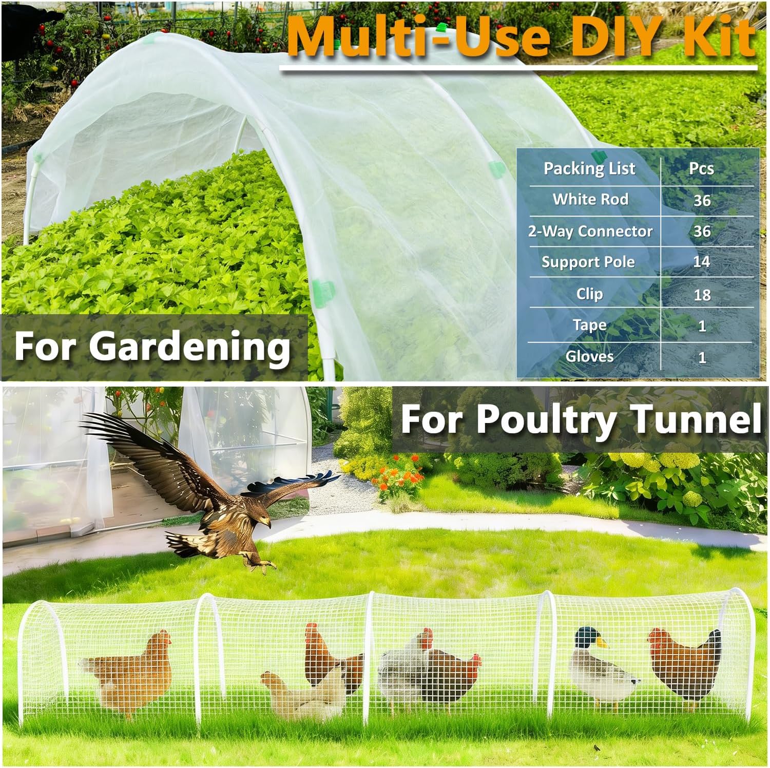 Garden Hoops DIY Kit – Rust-Free Material | Heavy-Duty | Weather Resistant | Chicken Tunnel Frame | 6 Sets of 9Ft Long Grow Tunnel Frame for 1’, 2’, 3’, 4’ or Wider Raised Beds