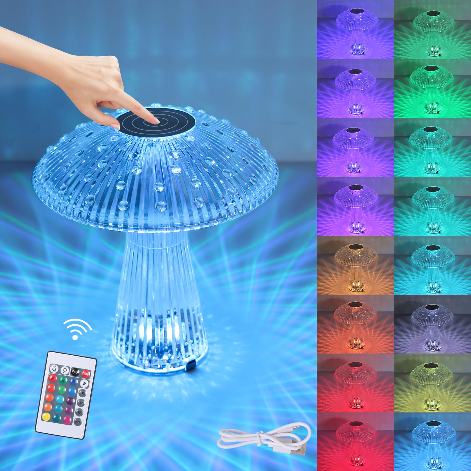 Mckalen Lámpara de Mesa de Cristal RGB, 16 Colores Lámpara de LED Cristal Acrílicas Regulable, con Control Táctil y Remotolam, Luz Ambiental LED para Dormitorio Salón Fiestas Cena Decoracion Fiestas