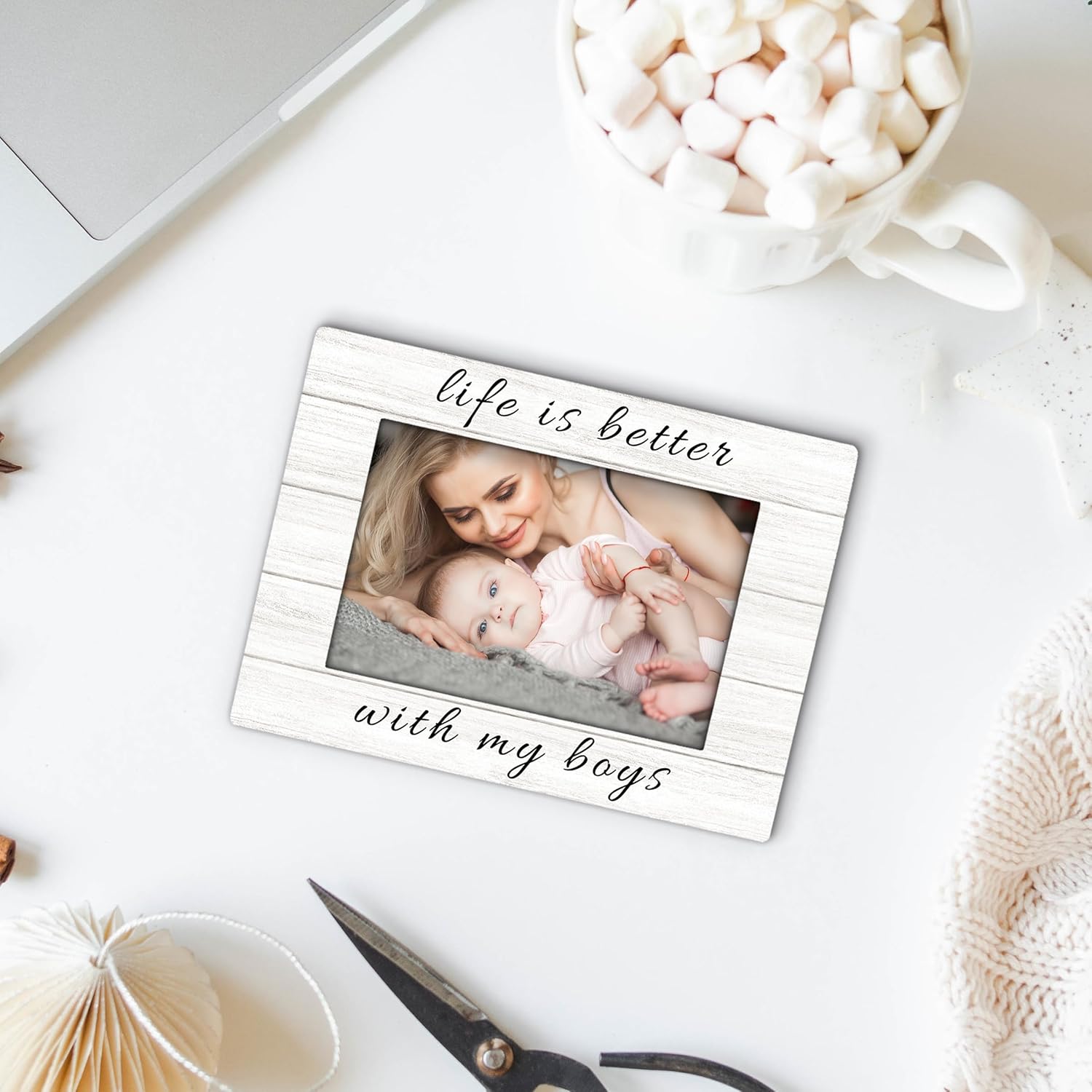 Mom Son Picture Frames 4x6, Mother And Son Wooden Picture Frames, Boy Mom Dad Gifts, Mother Father Christmas Birthday Gifts From Sons, Life Is Better With My Boys Photo Picture Frame for Table Desk - Image 6