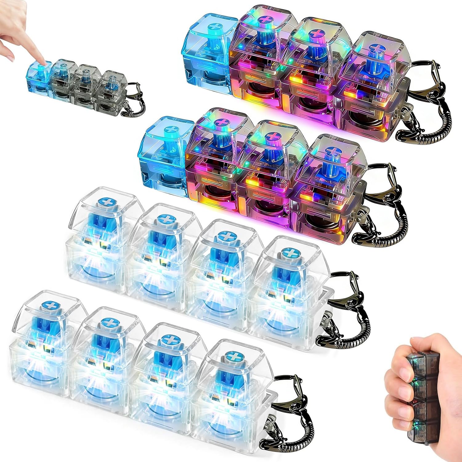 COLEESON 4Pcs Keyboard Fidget Toy, Fidget Keyboard Keychain with 4-Button, Clicky LED Light Keychain, Stress Stress Relief and Focus Enhancer for Adults and Kids — image 1