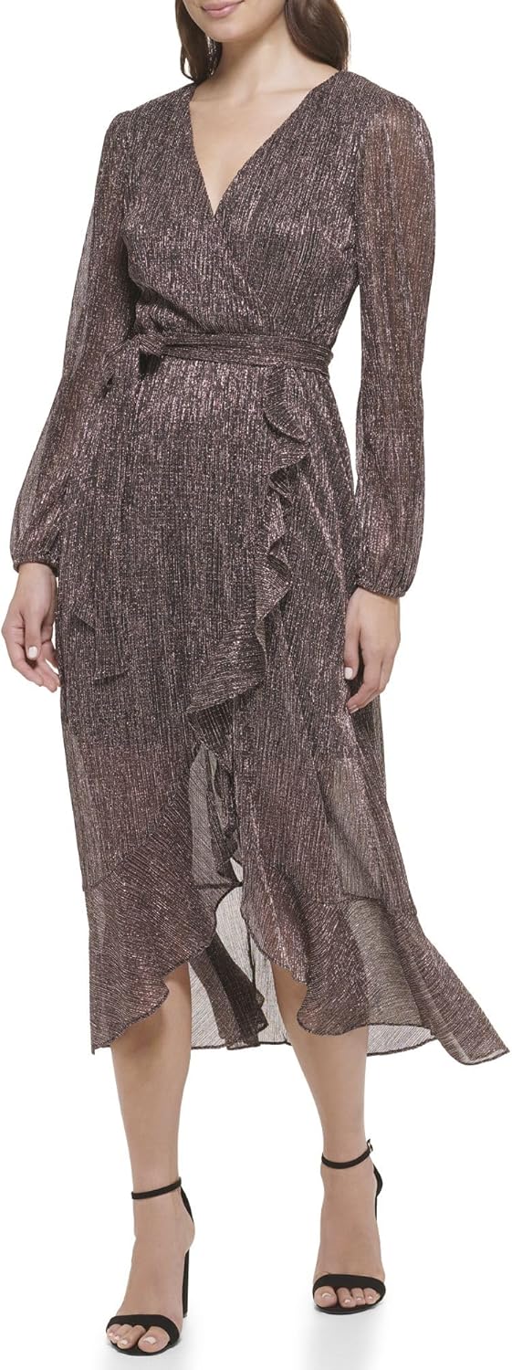 Kensie Womens Balloon Sleeve Tie Waist Midi Dress - Image 4