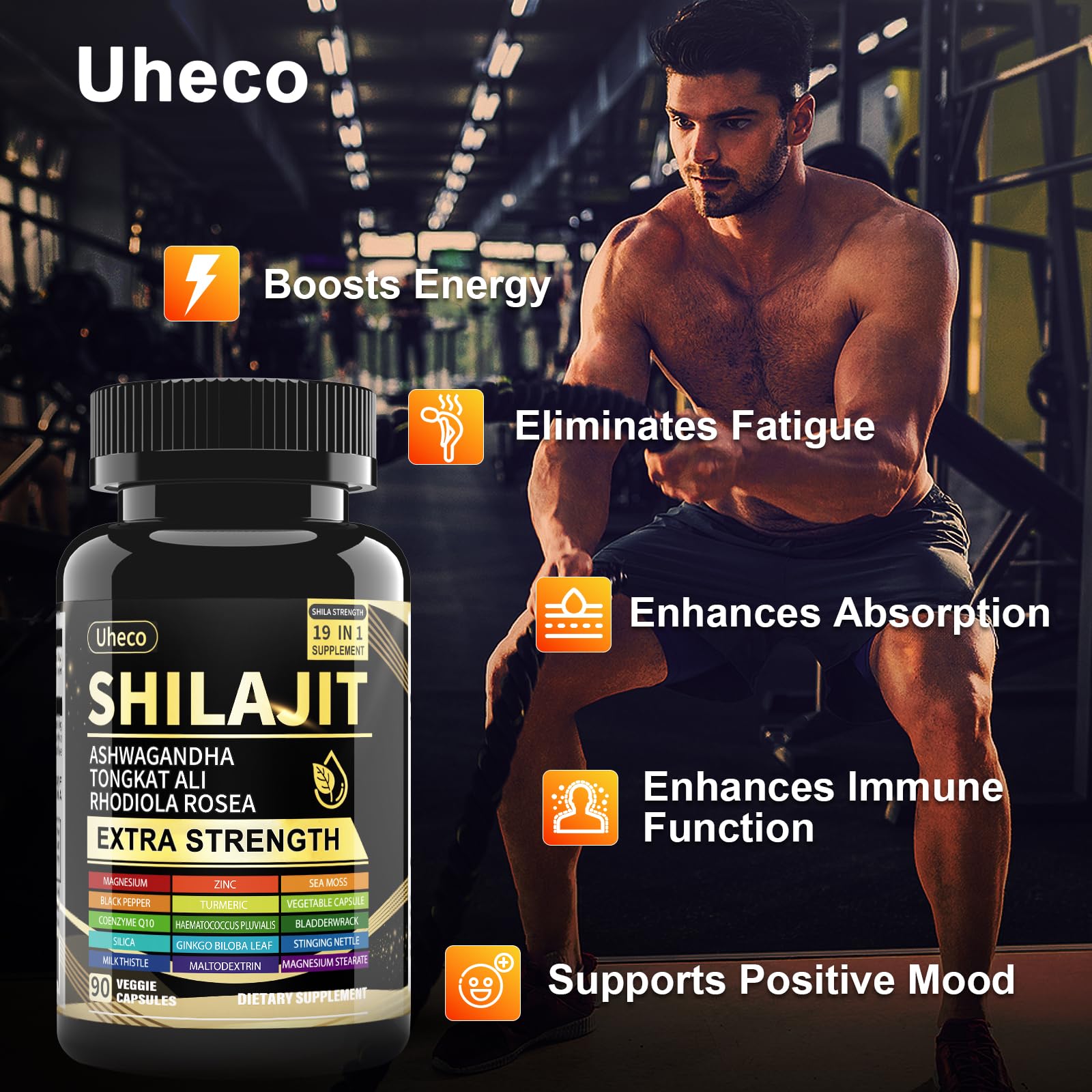 Shilajit Supplement with Sea Moss, Ashwagandha, Tongkat Ali - Shilajit Pure Himalayan Organic Fulvic Acid Capsules - 90 Count