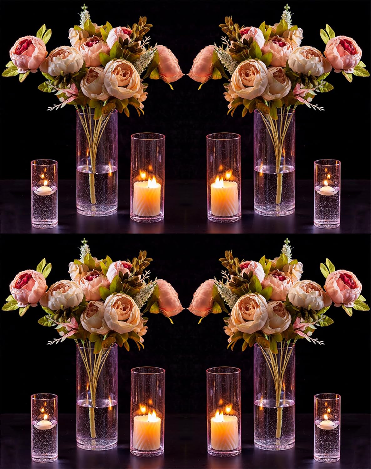 Unique Pink Glass Cylinder Centerpieces with A Raindrop Look, Hewory 12pcs Hand Blown Tall Hurricane Candle Holders for Pillar Candles, Seeded Bubbles Vases for Wedding Anniversary Events Table Decor 12 Pink