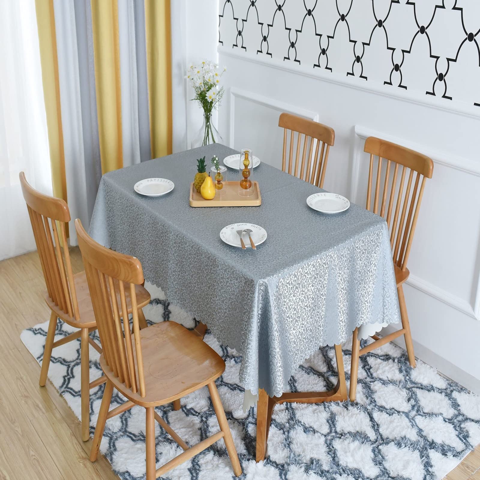 Nappe table imperméable PU frêne argenté antitache 140x200