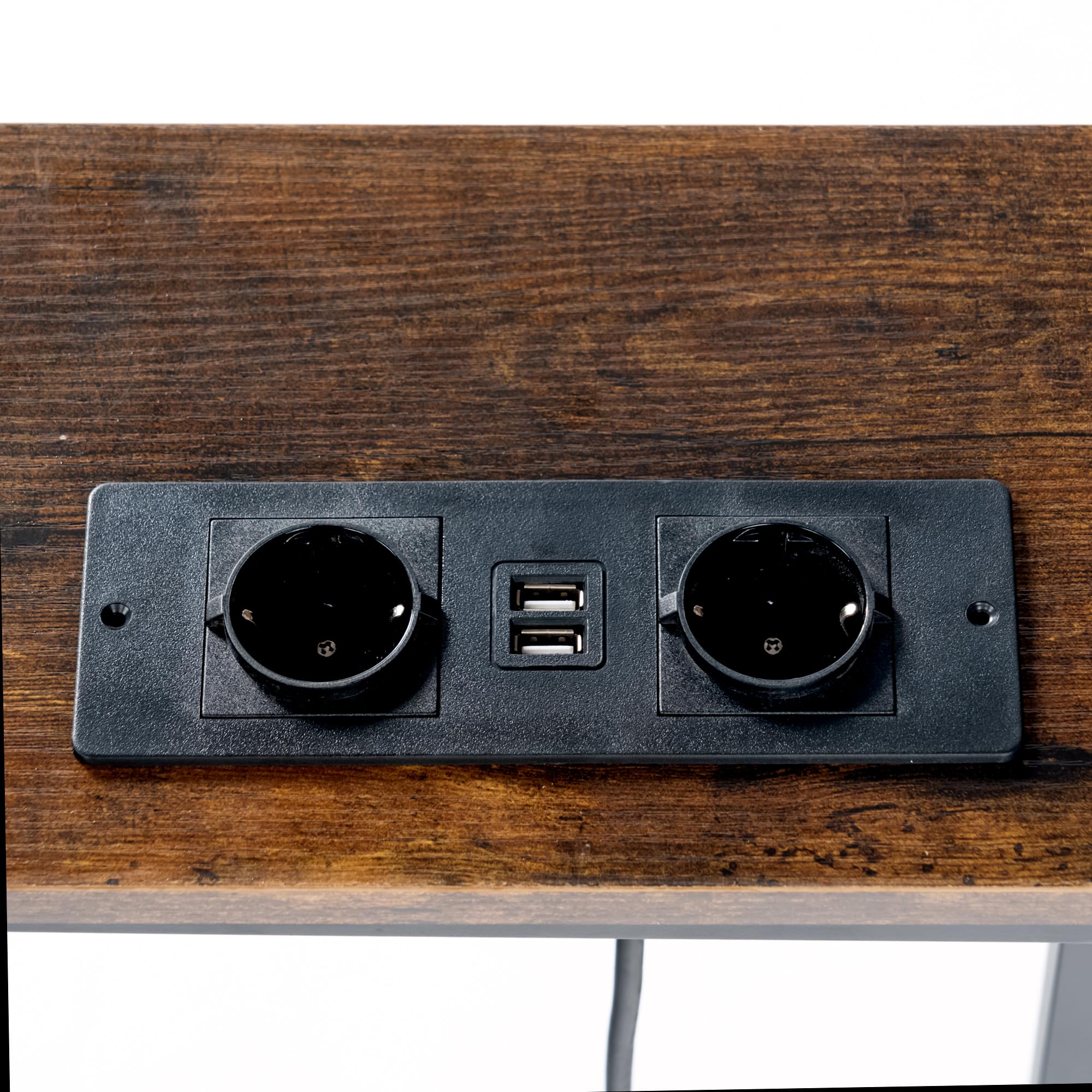 FurnitureR Rangements pour Bar Industrielle 180cm avec Prise, Console Métal et Bois, Longue Table de Bar pour Salon, Zones D'attente et de Recharge, Brun Rustique